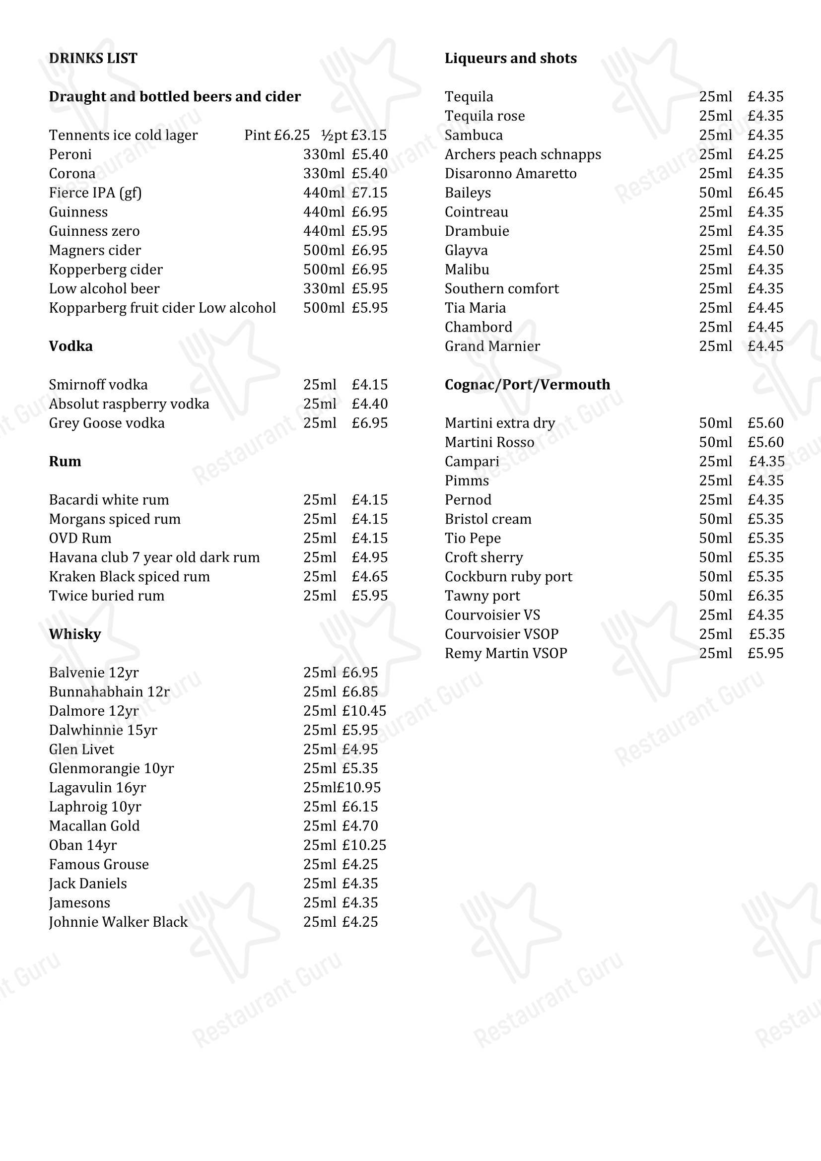 Меню ресторана Fennel Restaurant - Lunch Menu