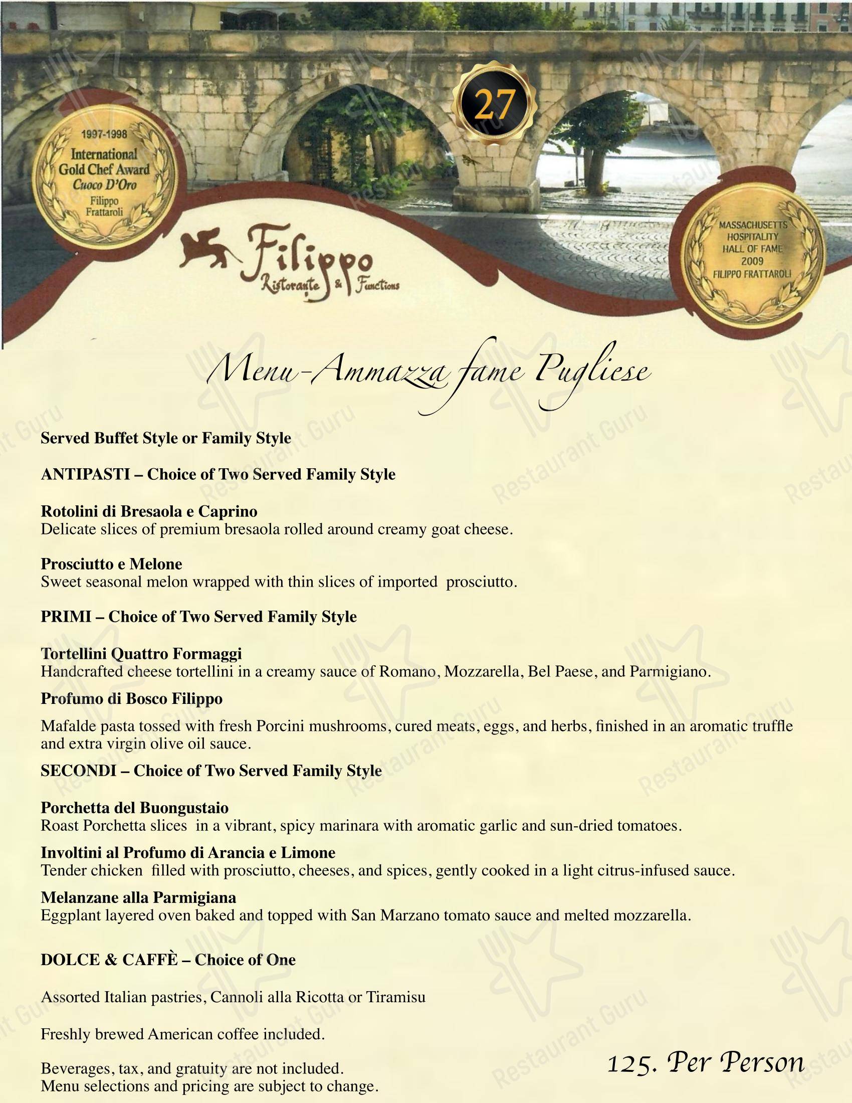 Filippo Ristorante & Bar в Бостоне - Меню напитков