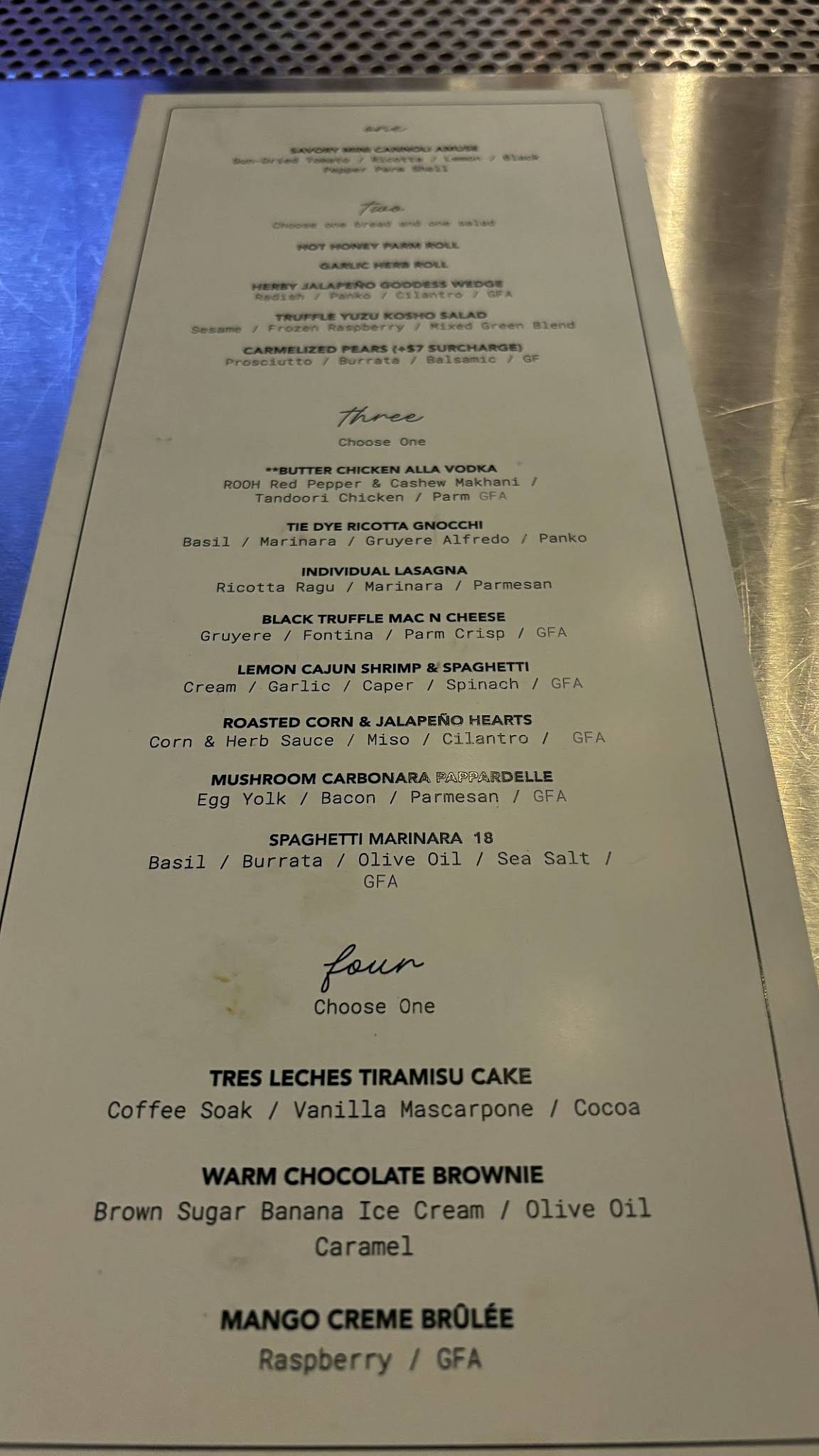 Flour Modern Pasta Bar меню