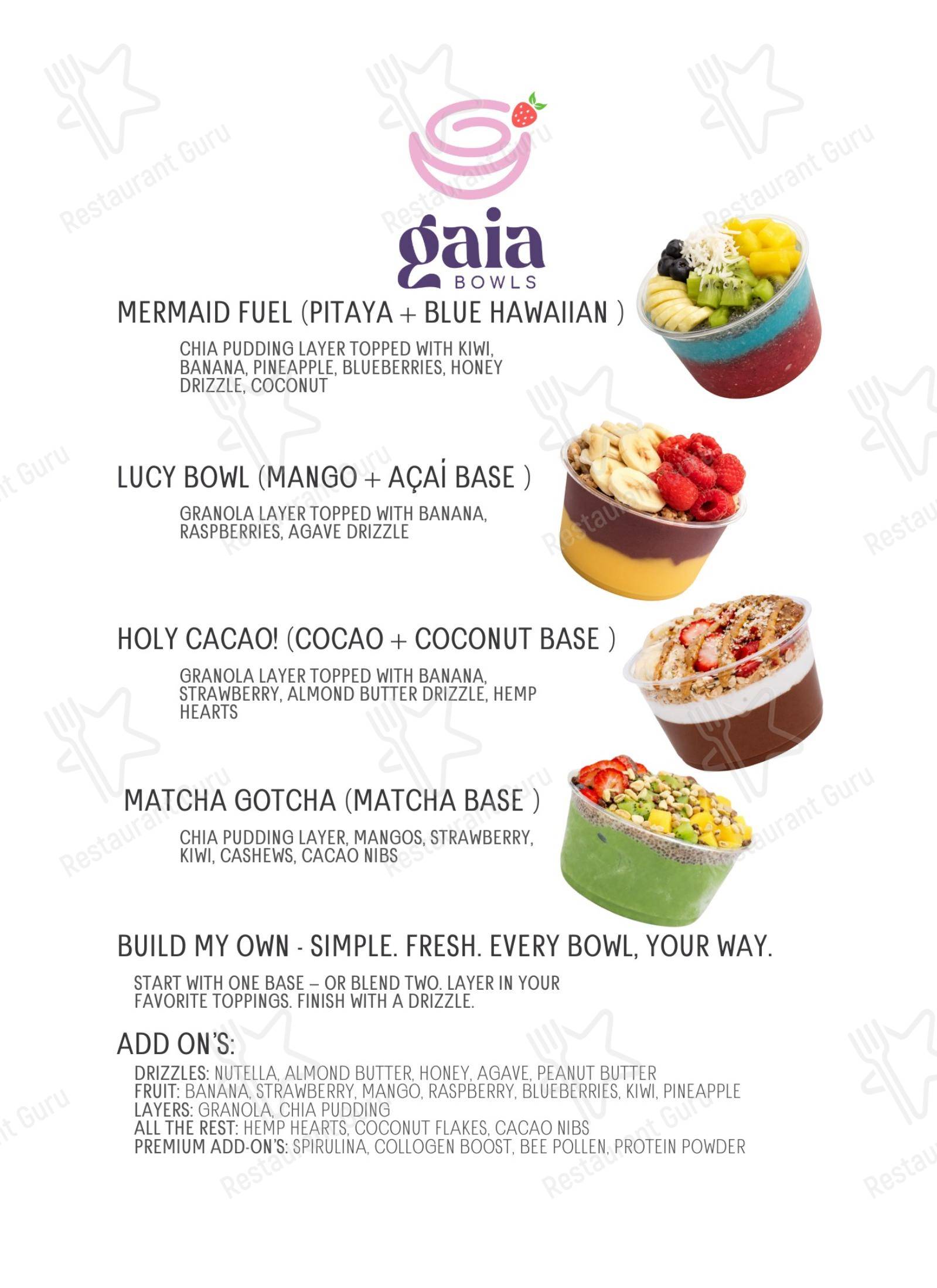 Меню Gaia Bowls - Меню