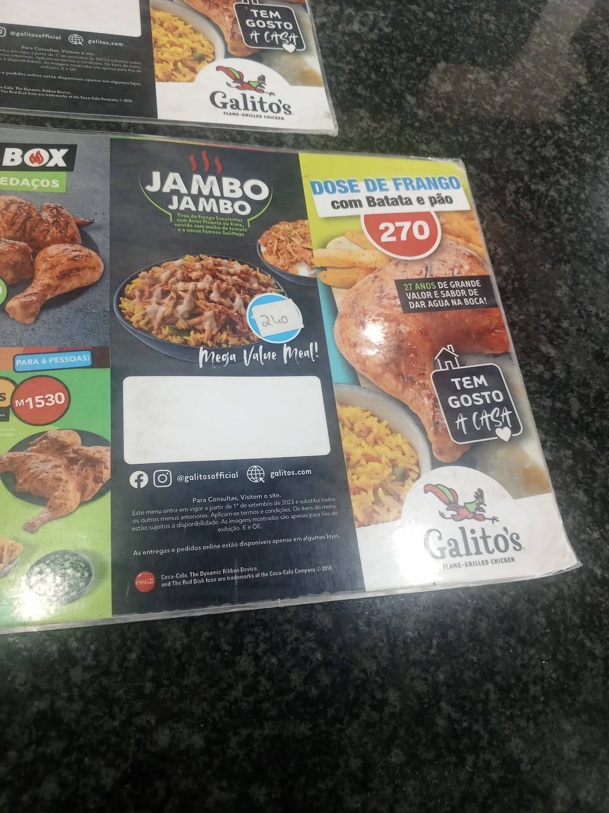 Galitos Matola Rio меню
