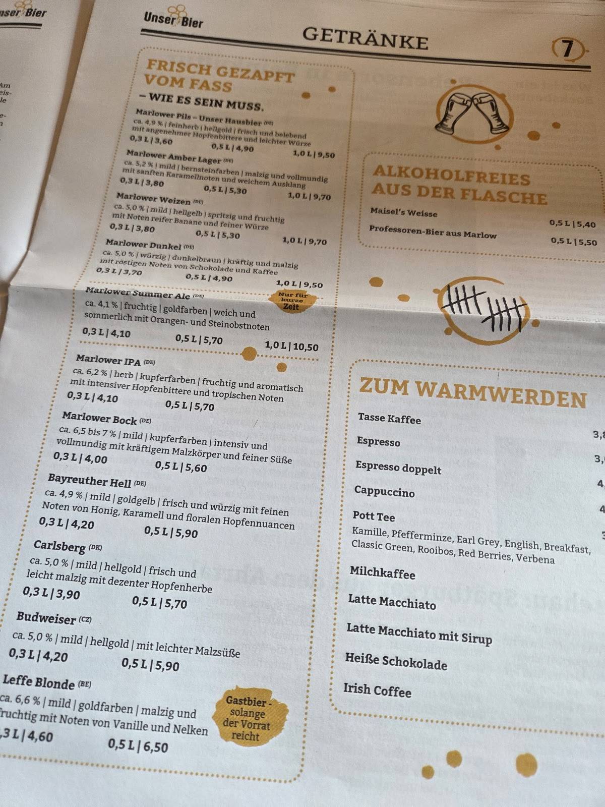 Gasthaus UNSER BIER меню