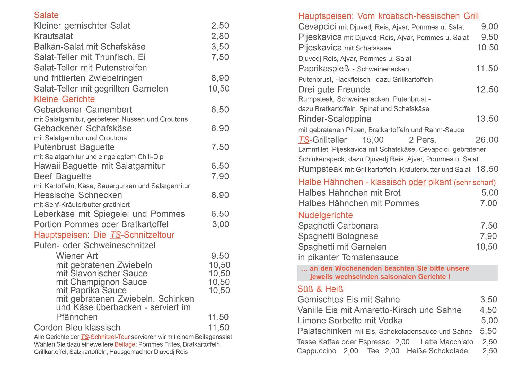 Gaststätte "zur Turnerschaft" меню