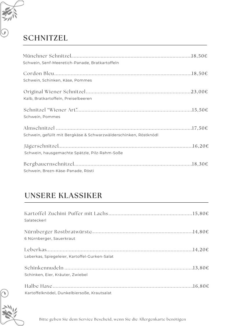 Gaststätte Scheidegger меню