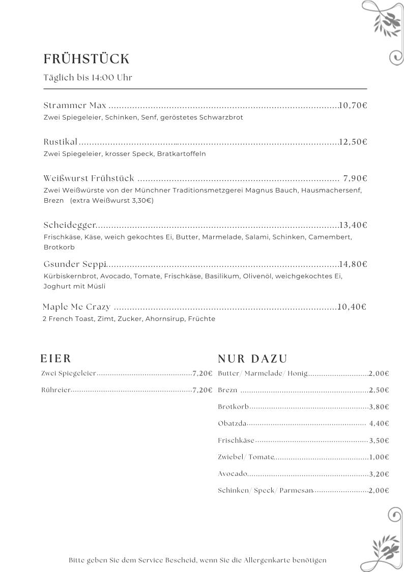 Gaststätte Scheidegger меню