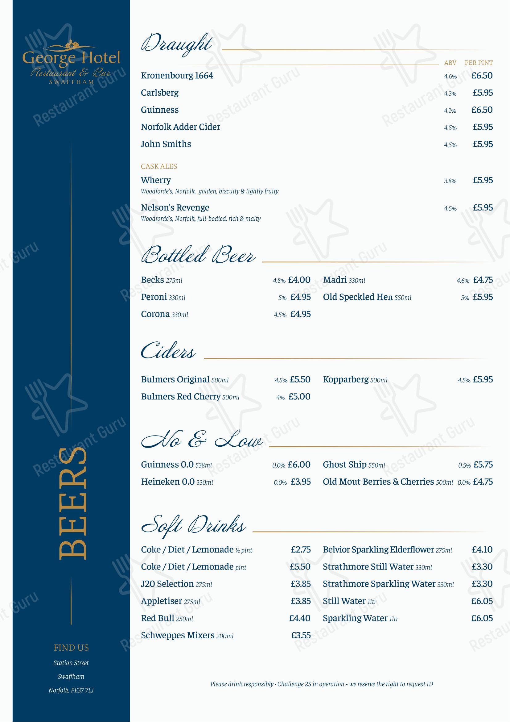 George Hotel в Сваффхеме - Основное меню