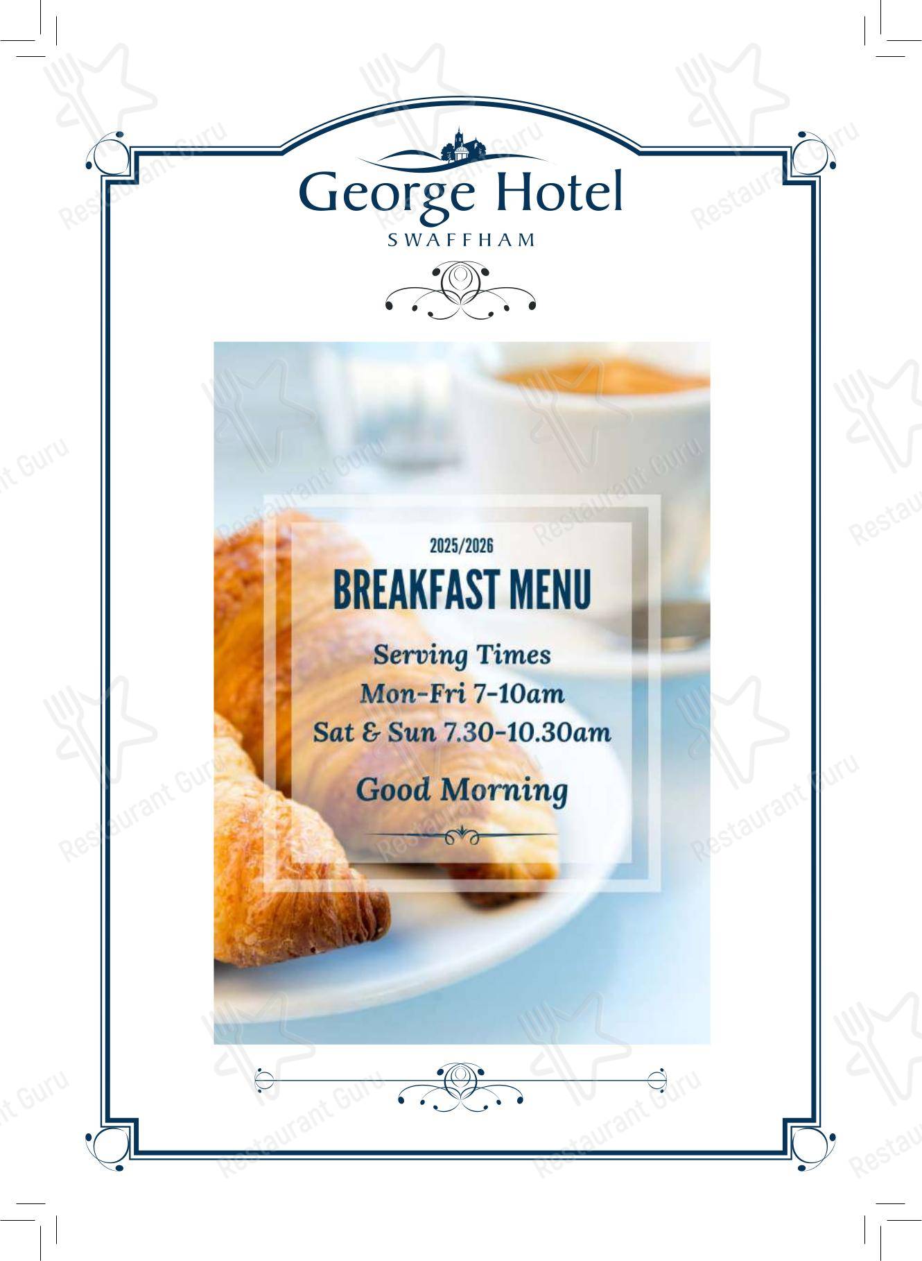 Меню напитков паба и бара George Hotel в Сваффхеме