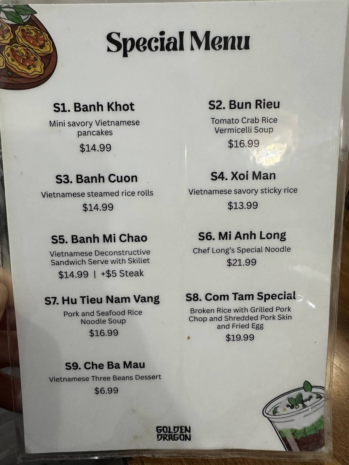 Golden Dragon Phở & Vietnamese Cuisine меню