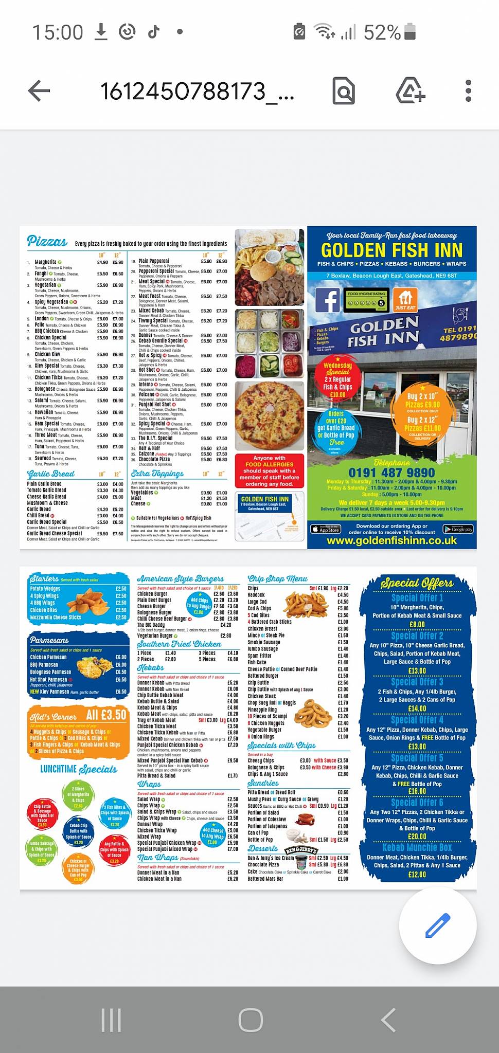 Golden Fish Inn Gateshead меню