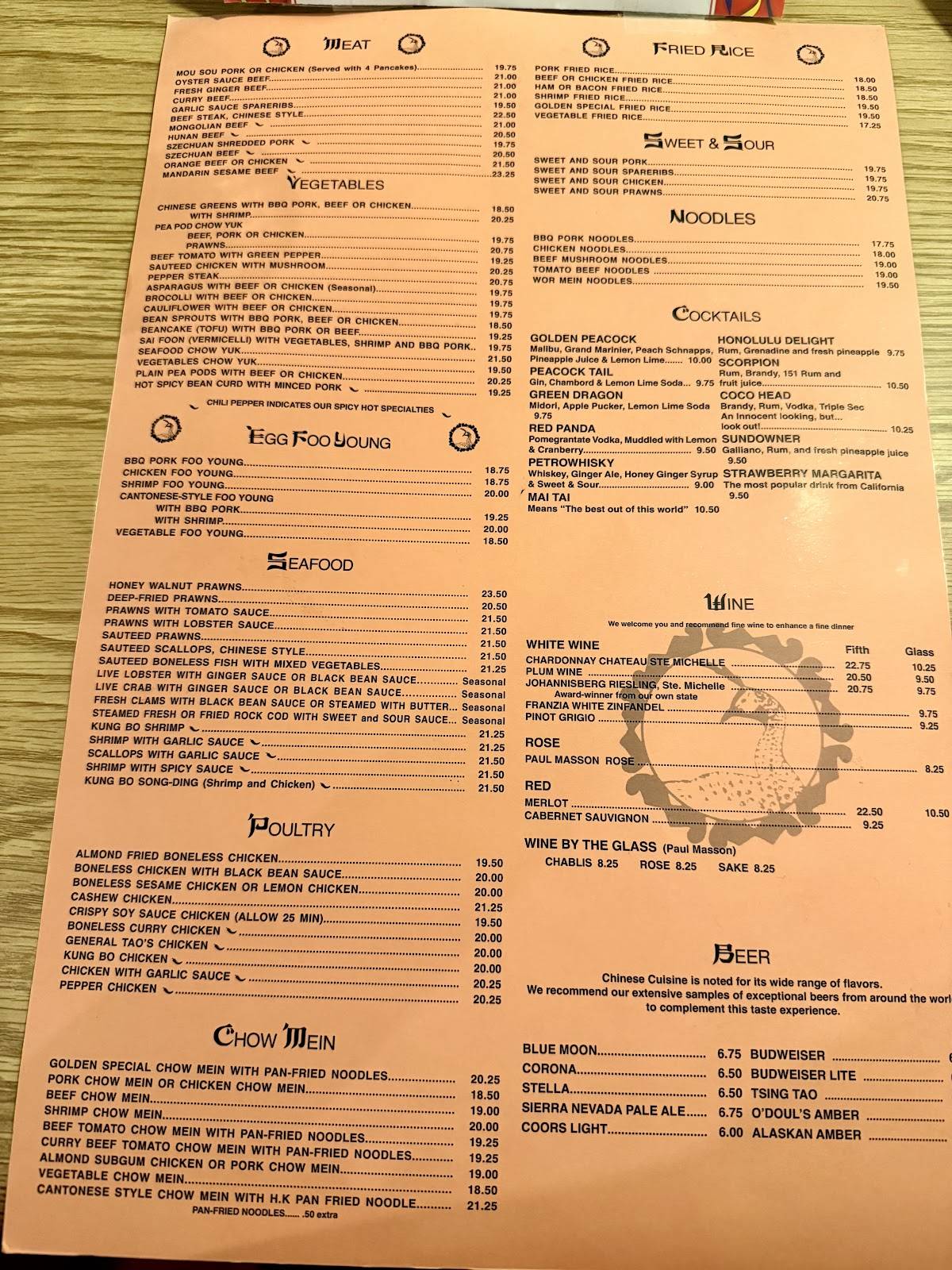 Golden Peacock Restaurant меню