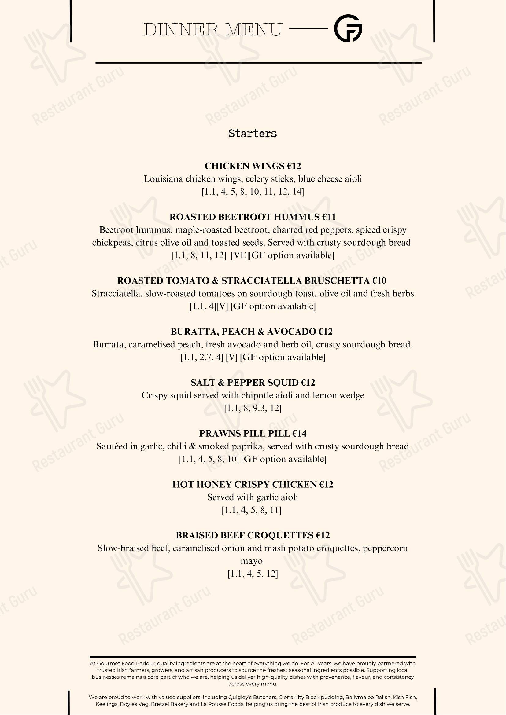 Меню Gourmet Food Parlour Dunshaughlin - блюда и напитки