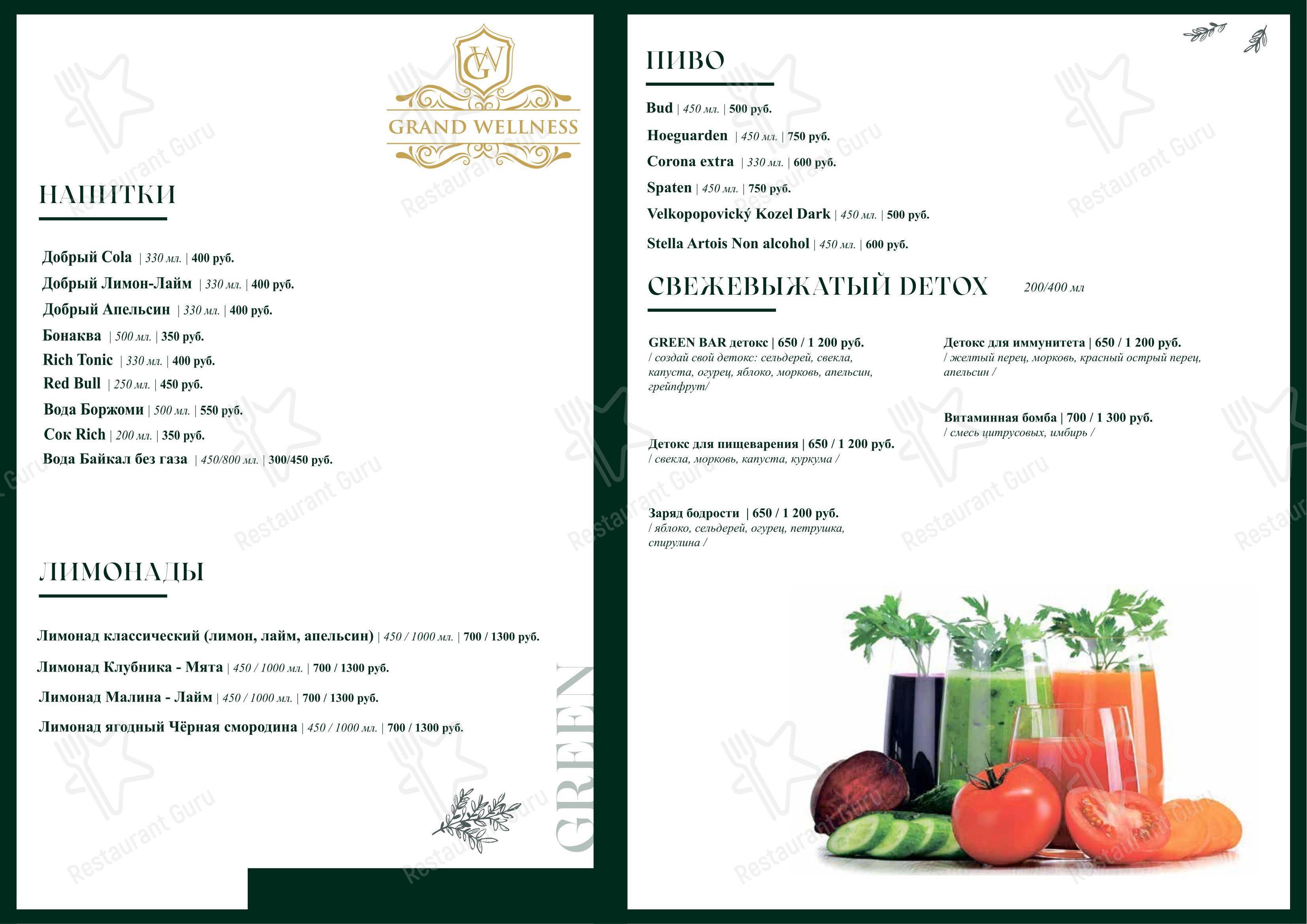 Коктейльная карта ресторана Grand Wellness в Николо-Урюпино