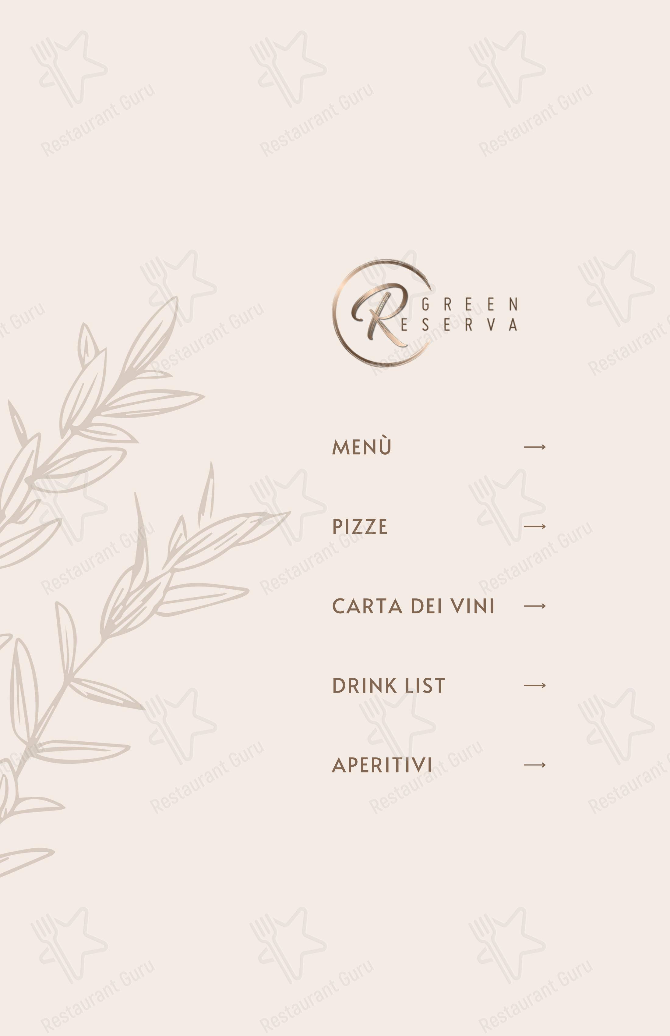 Green Reserva - Restaurant & Pizzeria в Риме - 菜单
