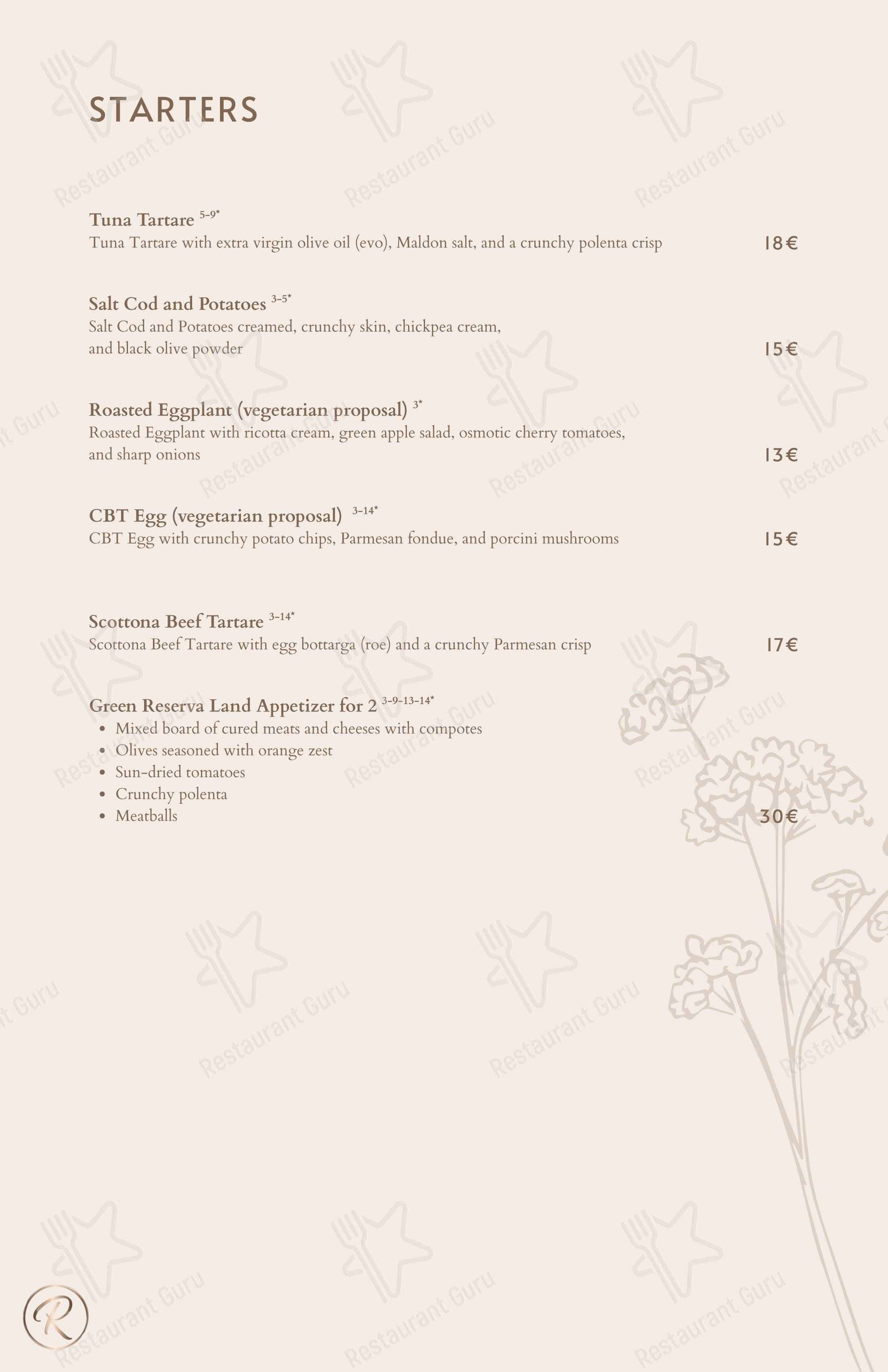 Меню напитков ресторана Green Reserva - Restaurant & Pizzeria в Риме
