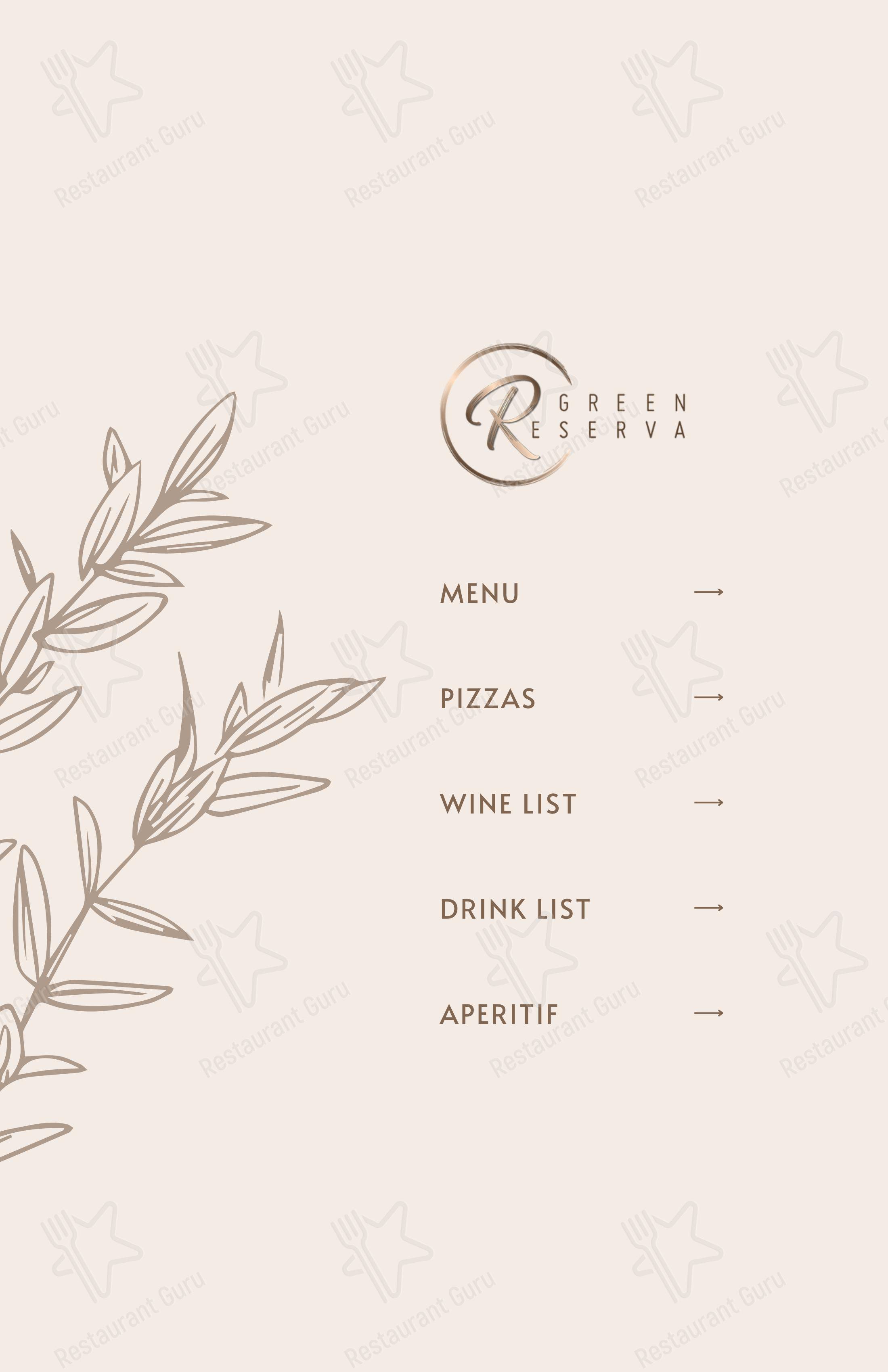 Меню напитков ресторана Green Reserva - Restaurant & Pizzeria