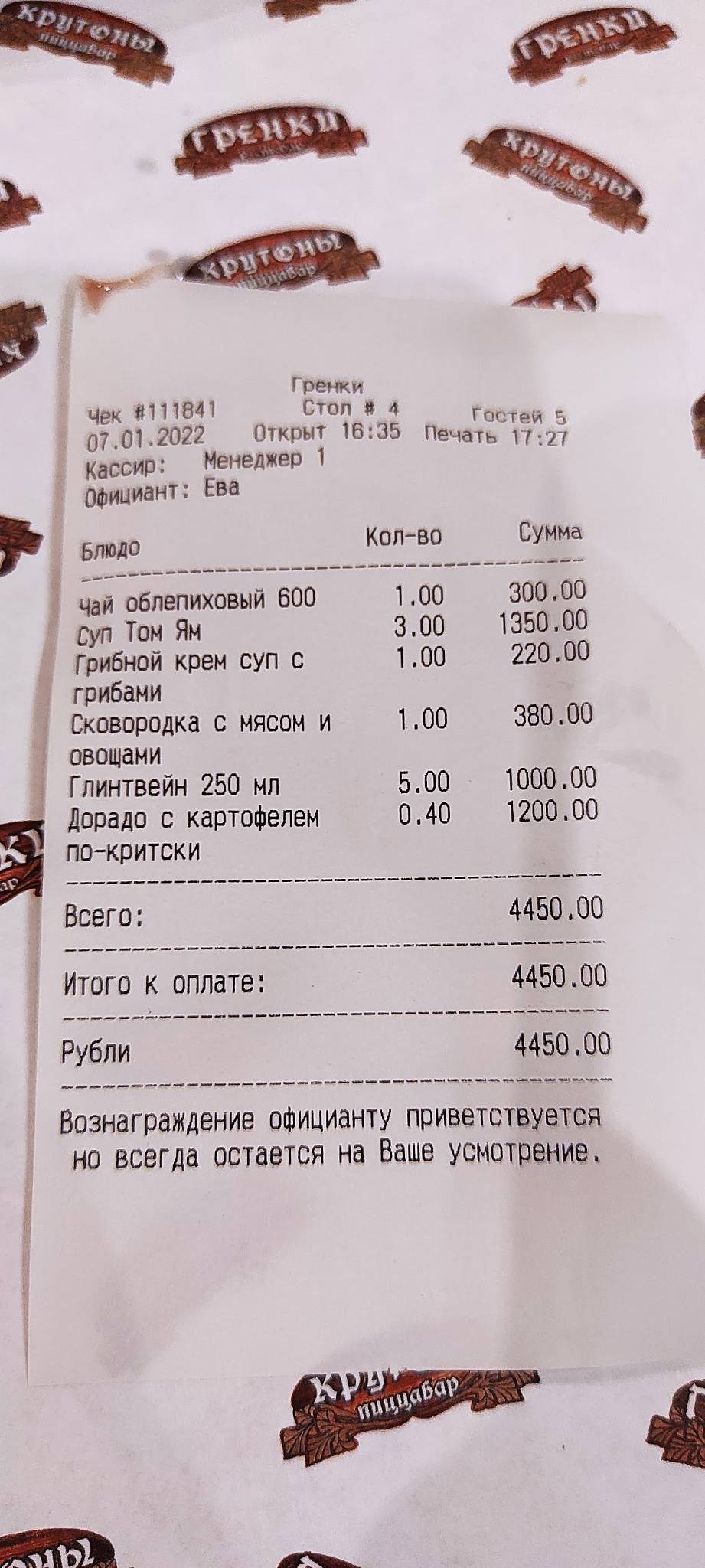 Гренки рестобар меню