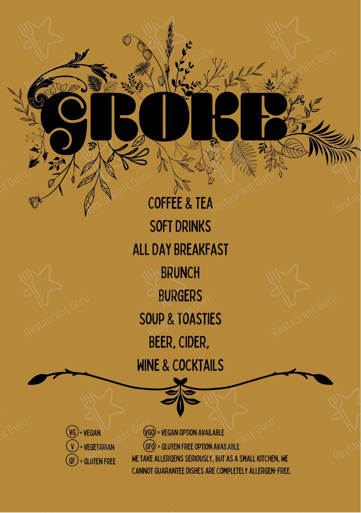 Меню ресторана Groke Coffee в Шеффилде