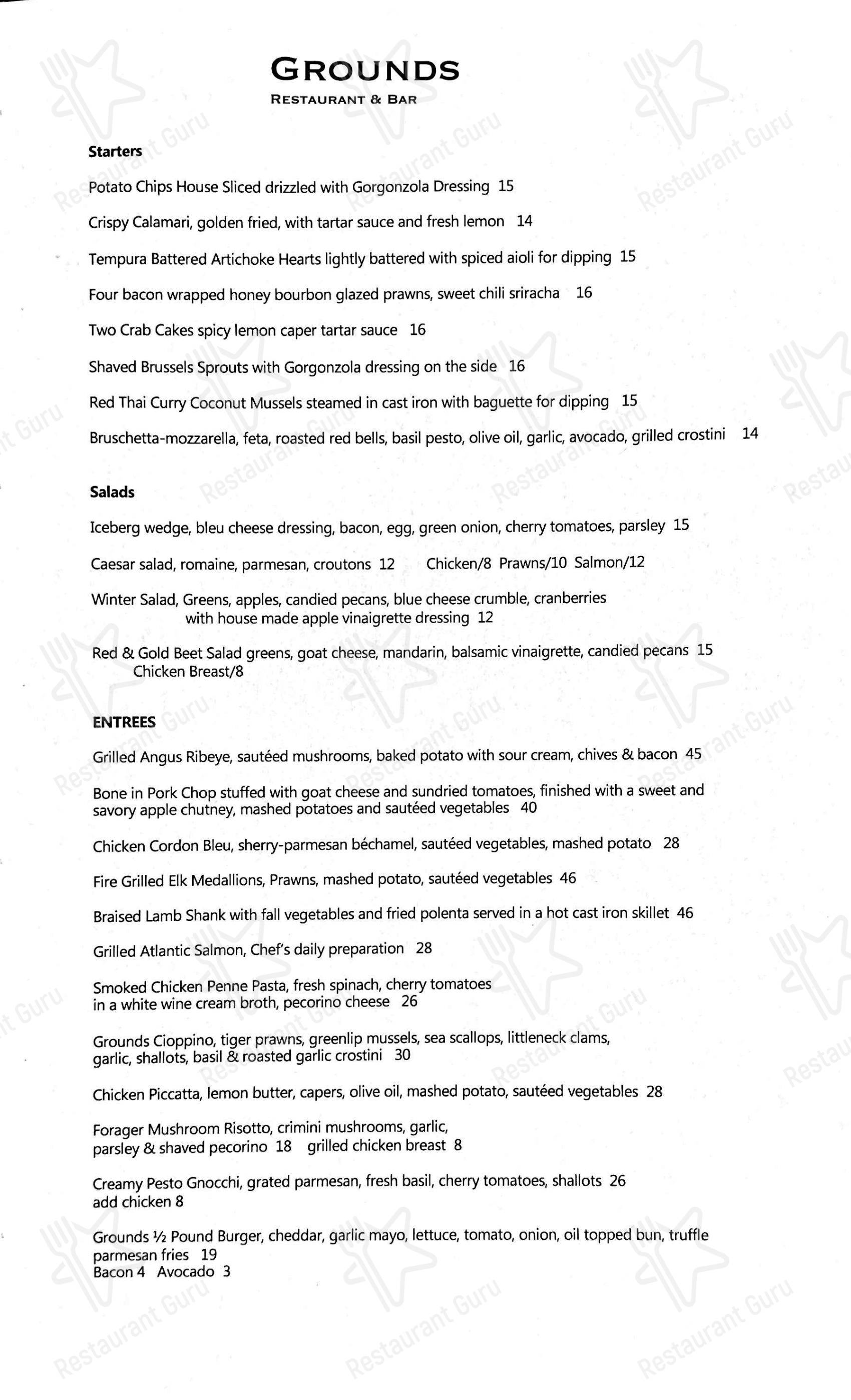 Меню паба и бара Grounds Restaurant & Bar - Коктейльная карта