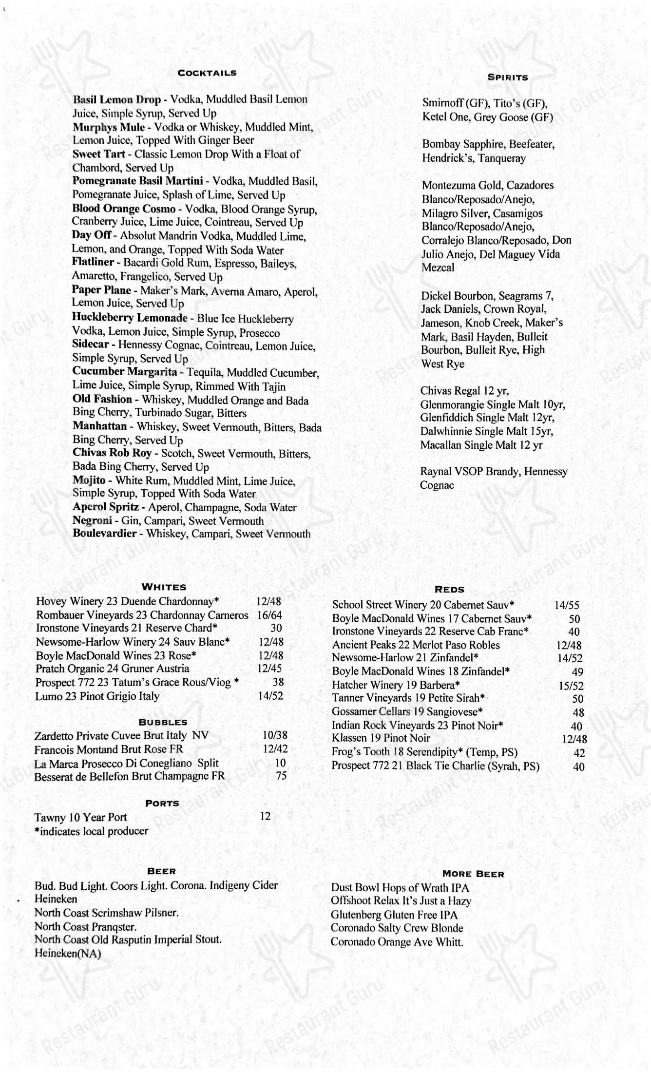 菜单 паба и бара Grounds Restaurant & Bar в Мерфисе