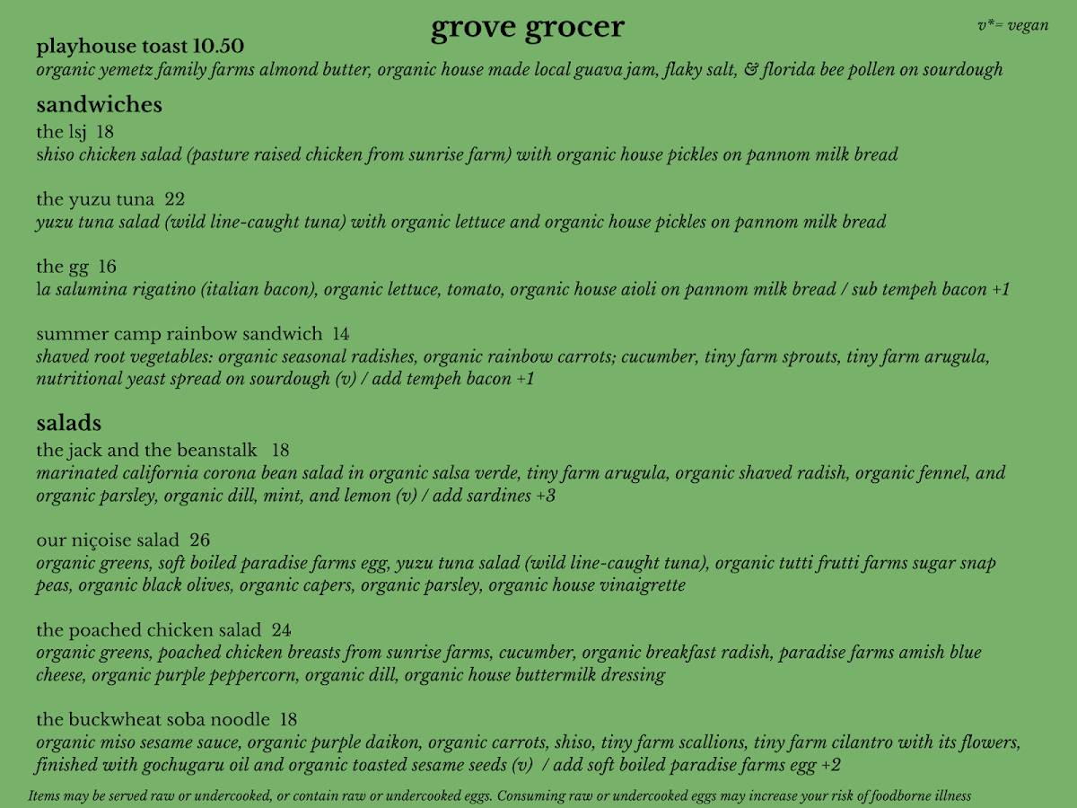Grove Grocer меню