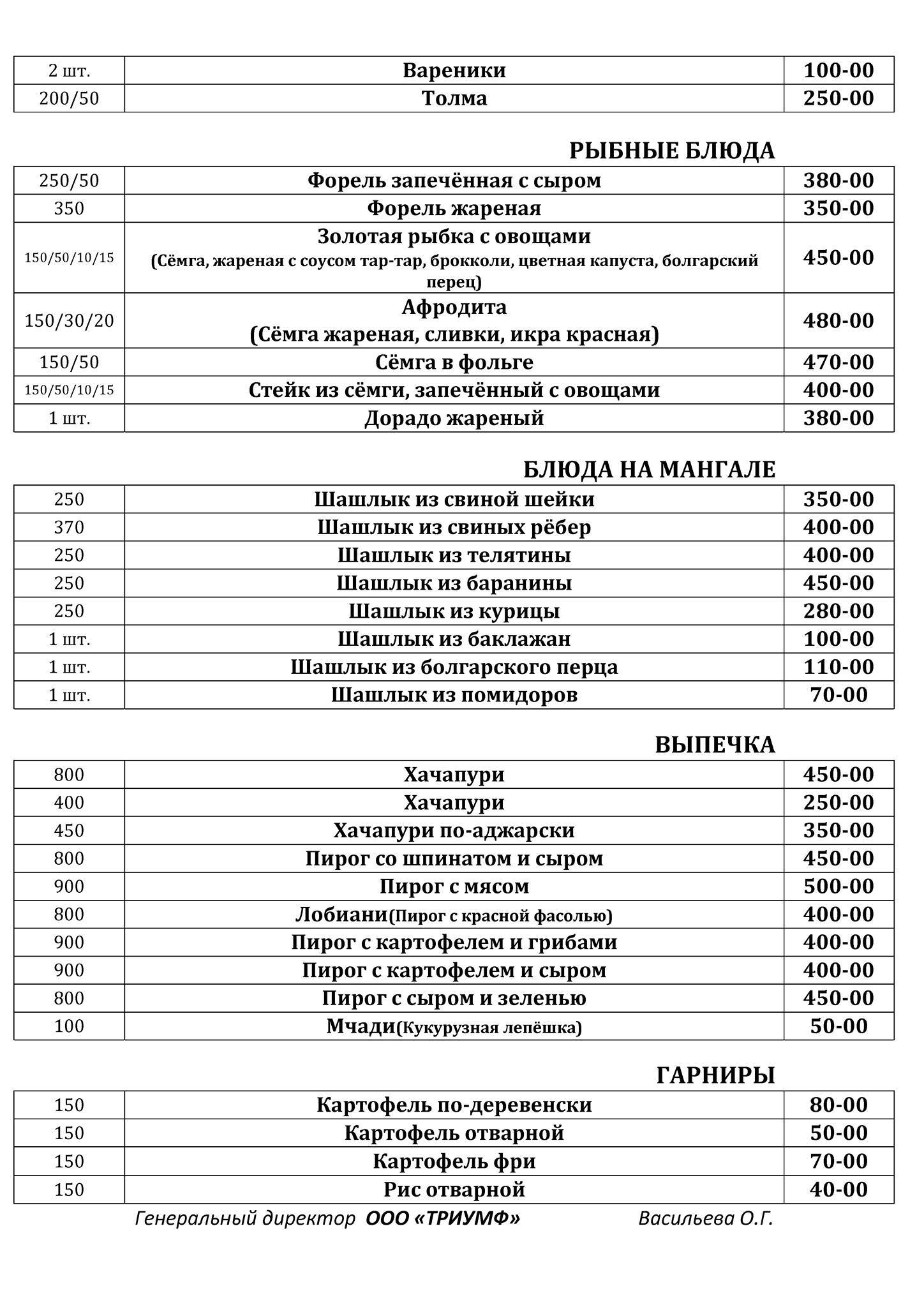 Гурман меню