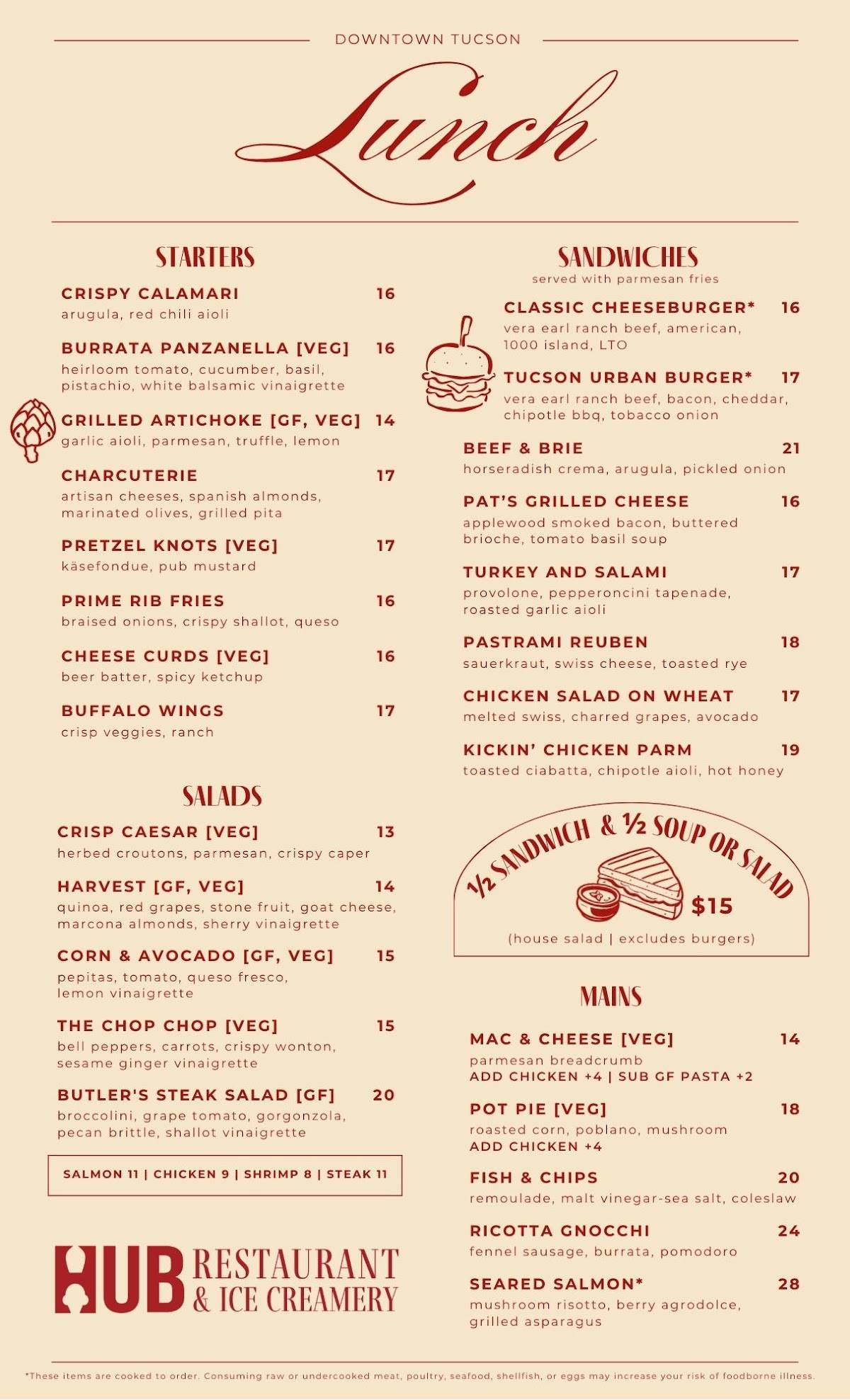 HUB Restaurant & Ice Creamery меню