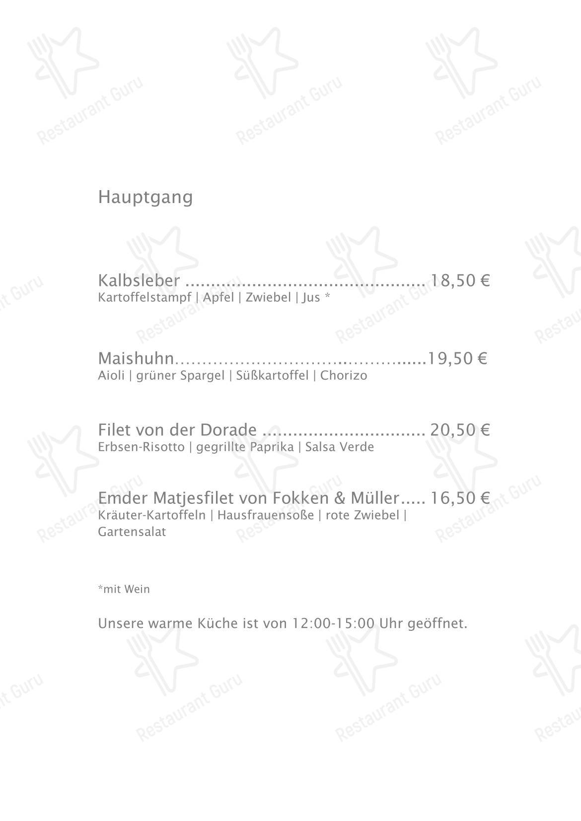 Меню кафе Henri's - Меню