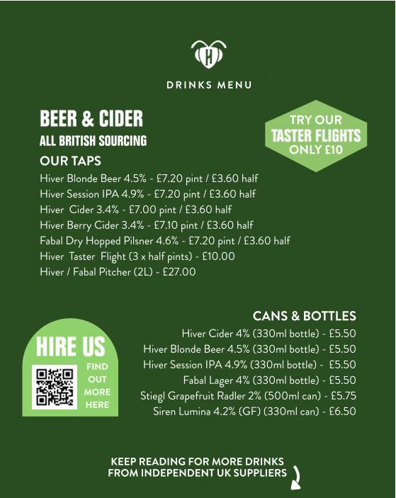 Hiver Taproom меню