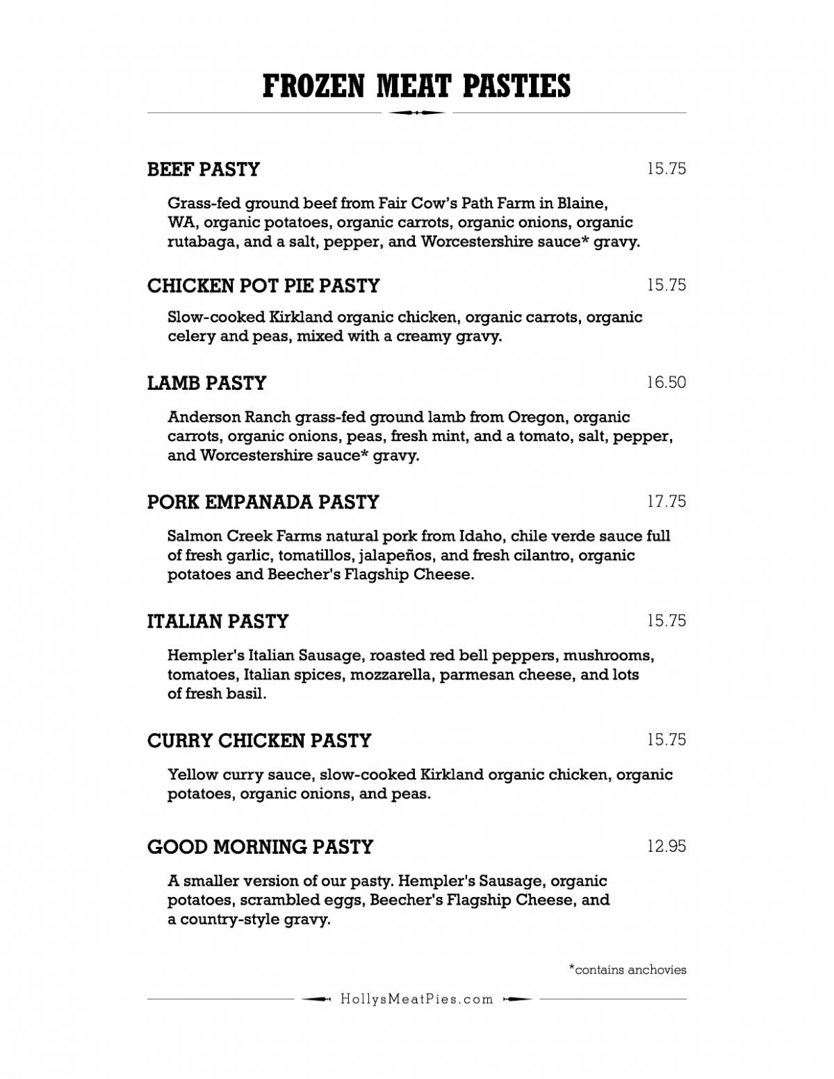 Holly's Meat Pies меню