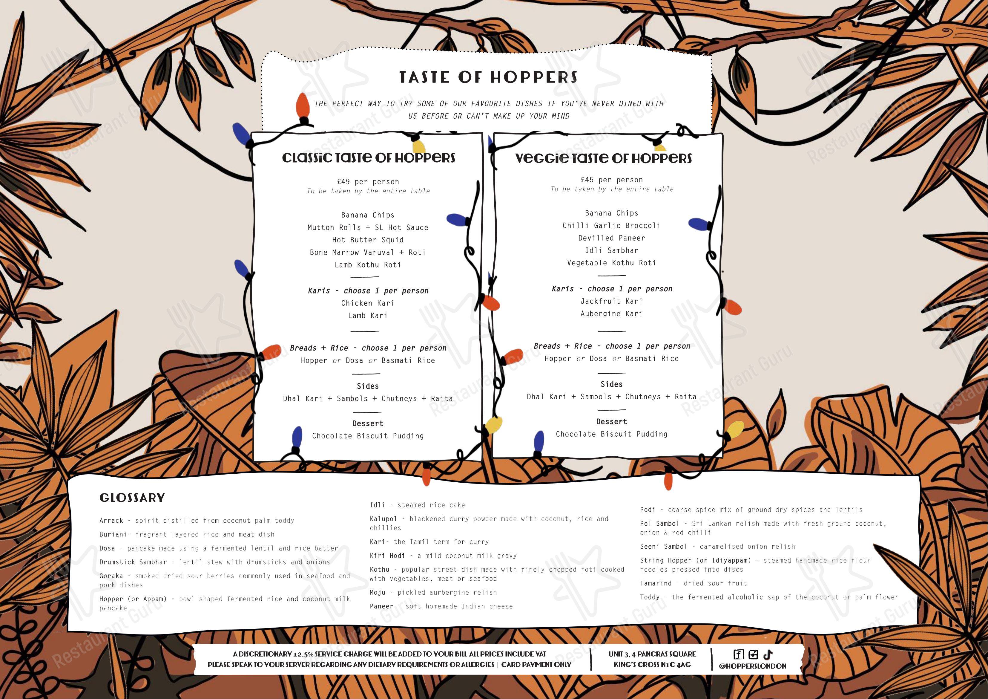 Lunch Menu ресторана Hoppers Soho в Лондоне