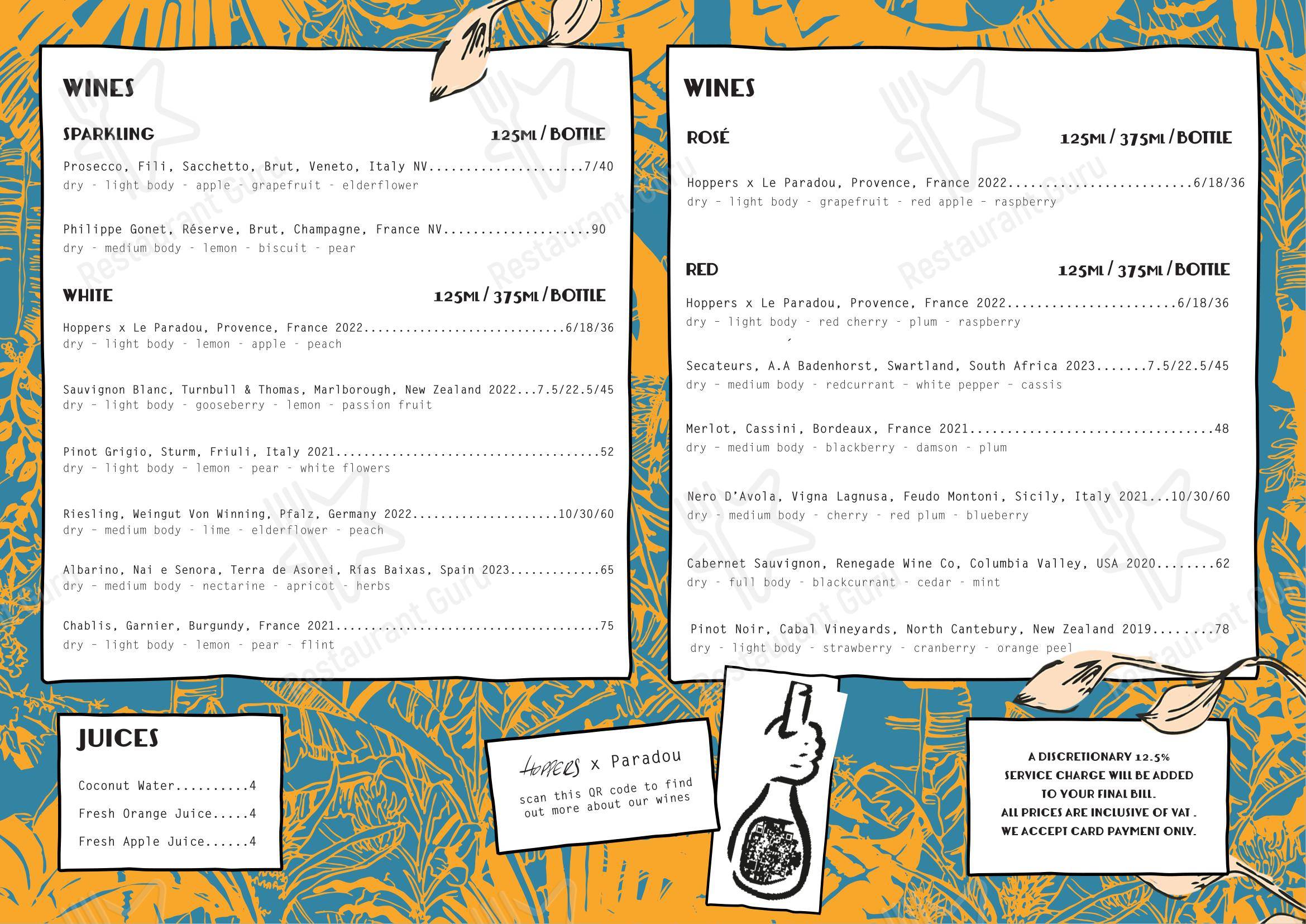 Hoppers Soho в Лондоне - Restaurant Menu