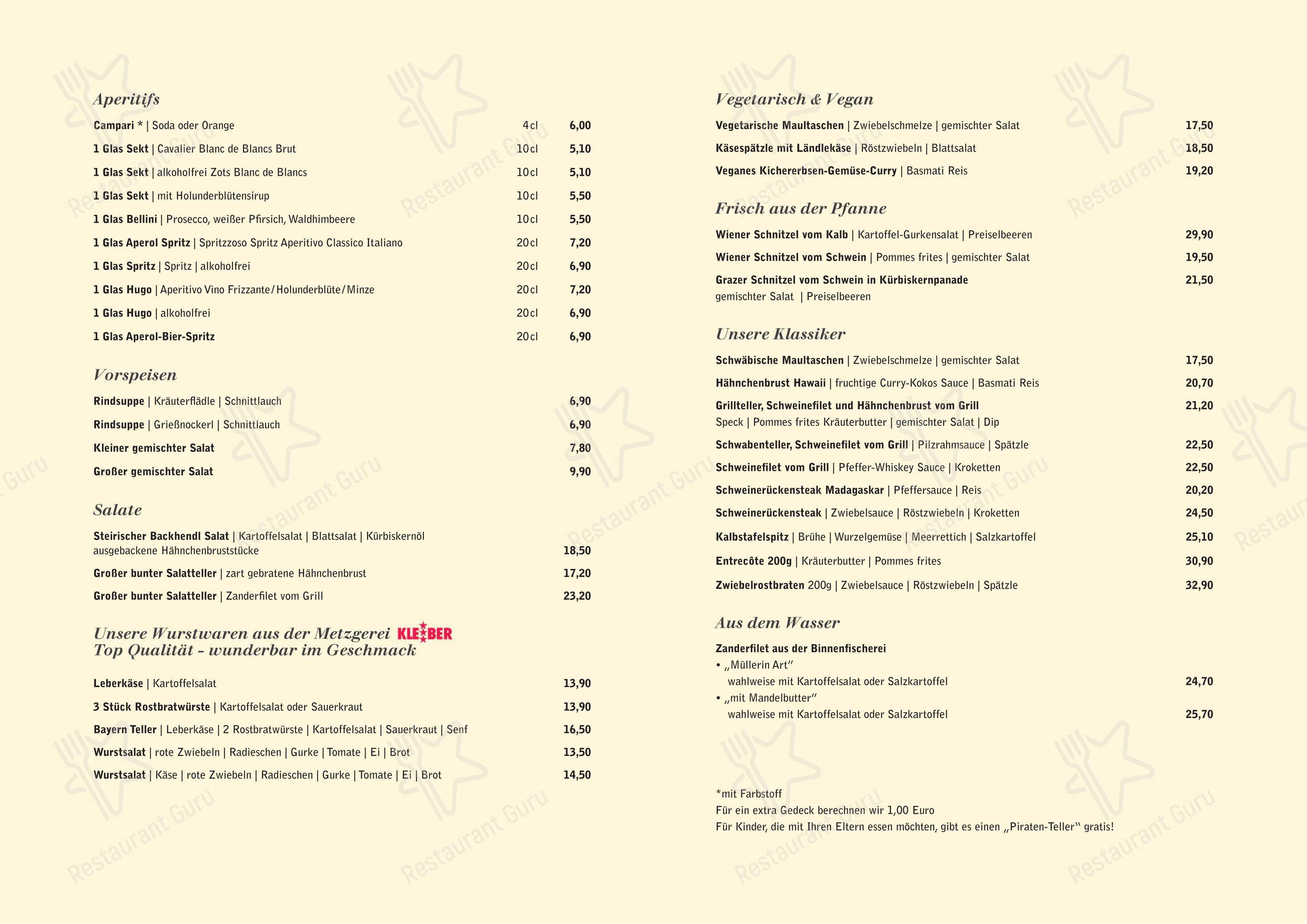 Меню ресторана Hotel-Restaurant Alte Post