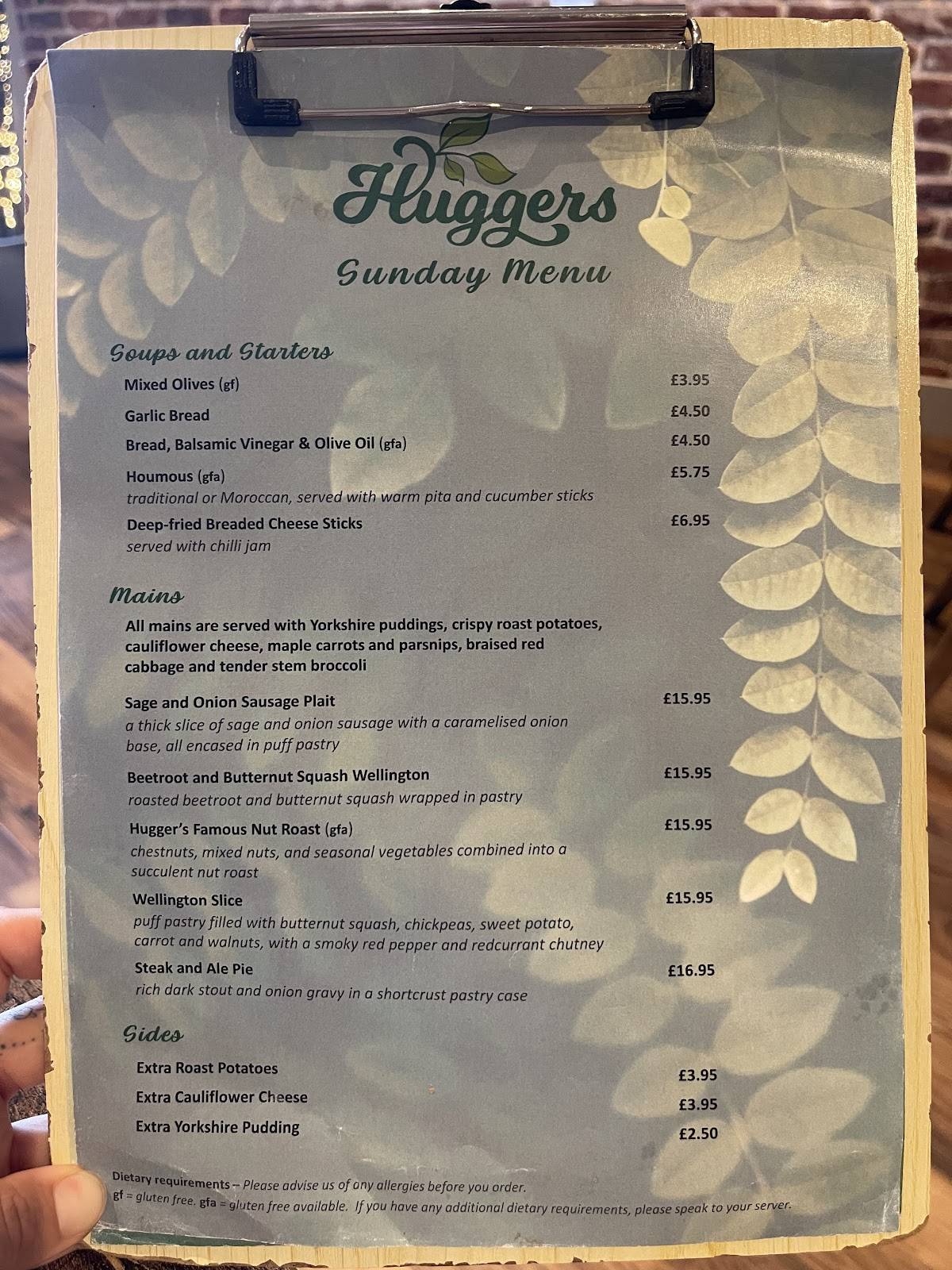 Huggers long Stratton меню