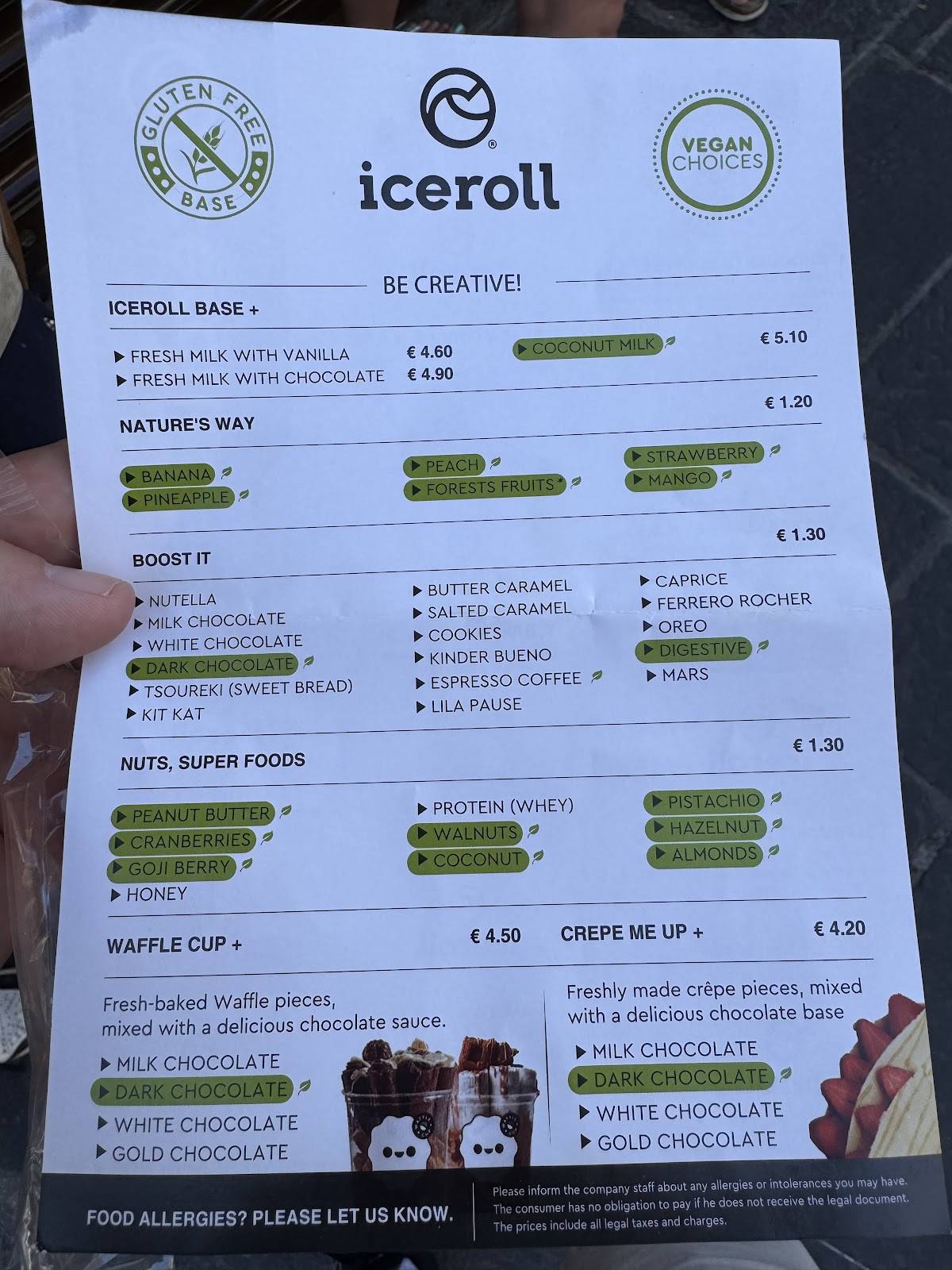 IceRoll меню