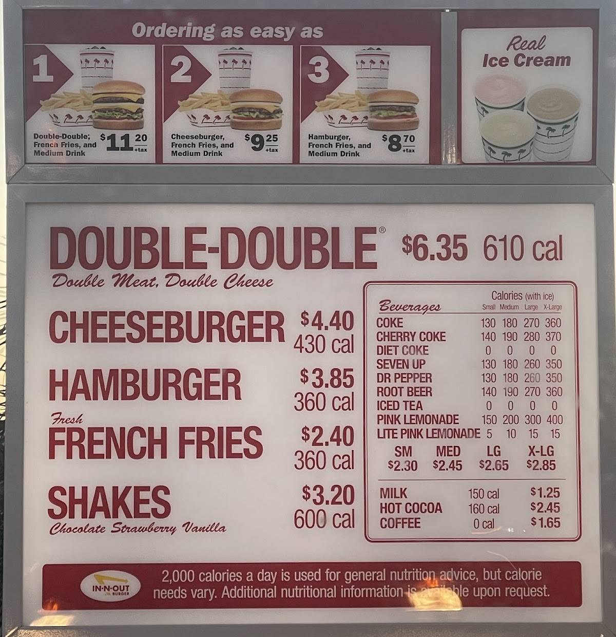 In-N-Out Burger меню