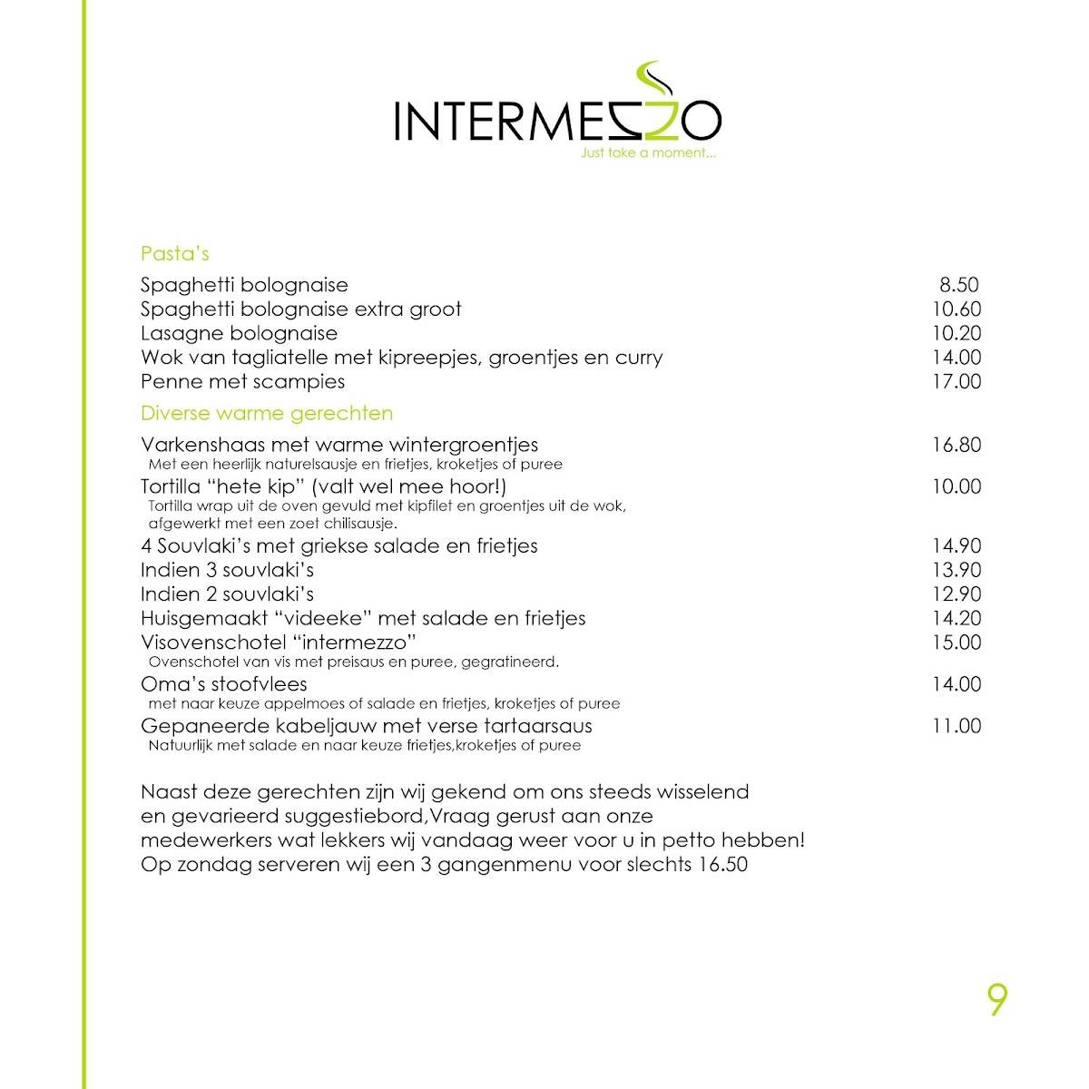 Intermezzo eetcafé меню