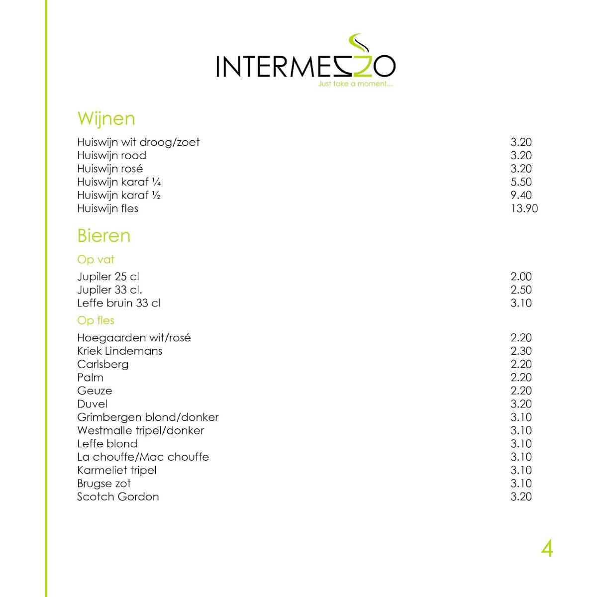 Intermezzo eetcafé меню