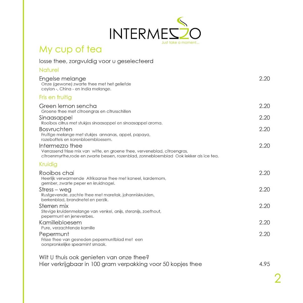 Intermezzo eetcafé меню