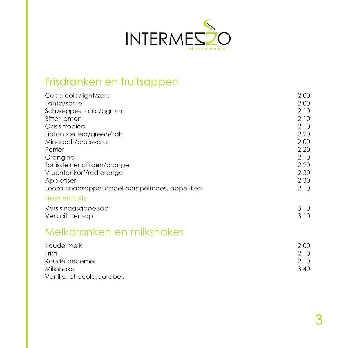 Intermezzo eetcafé меню