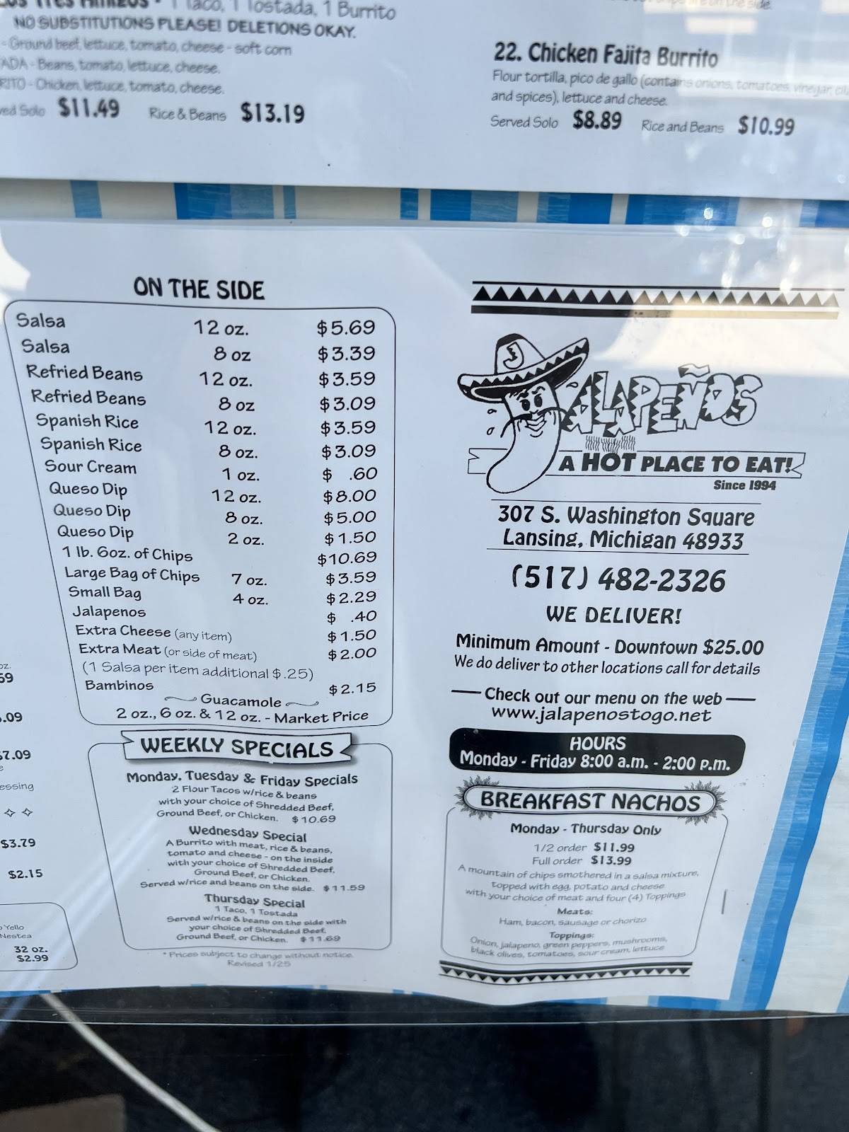 Jalapeños Mexican Restaurant меню