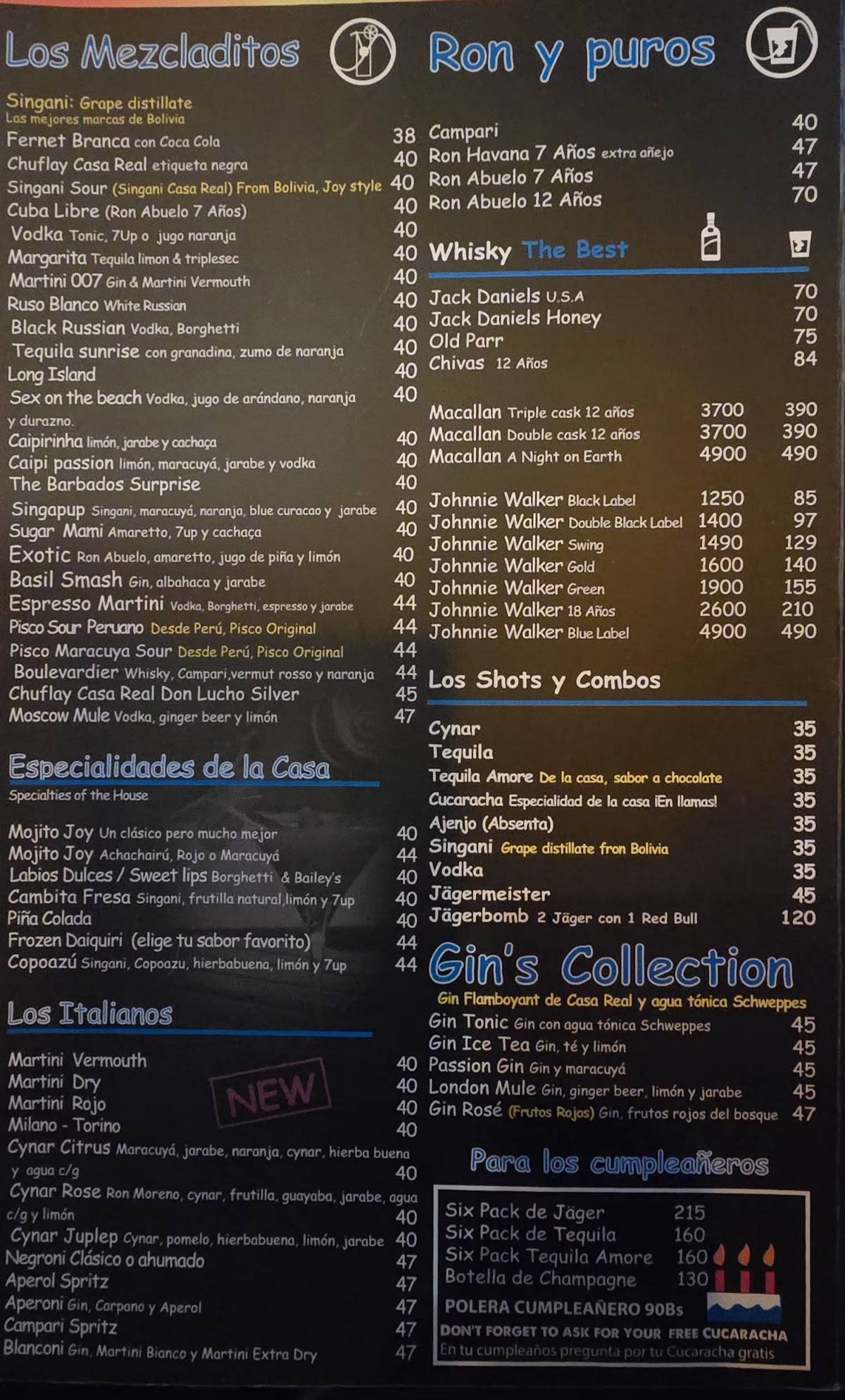 Joy Ride Cafe меню