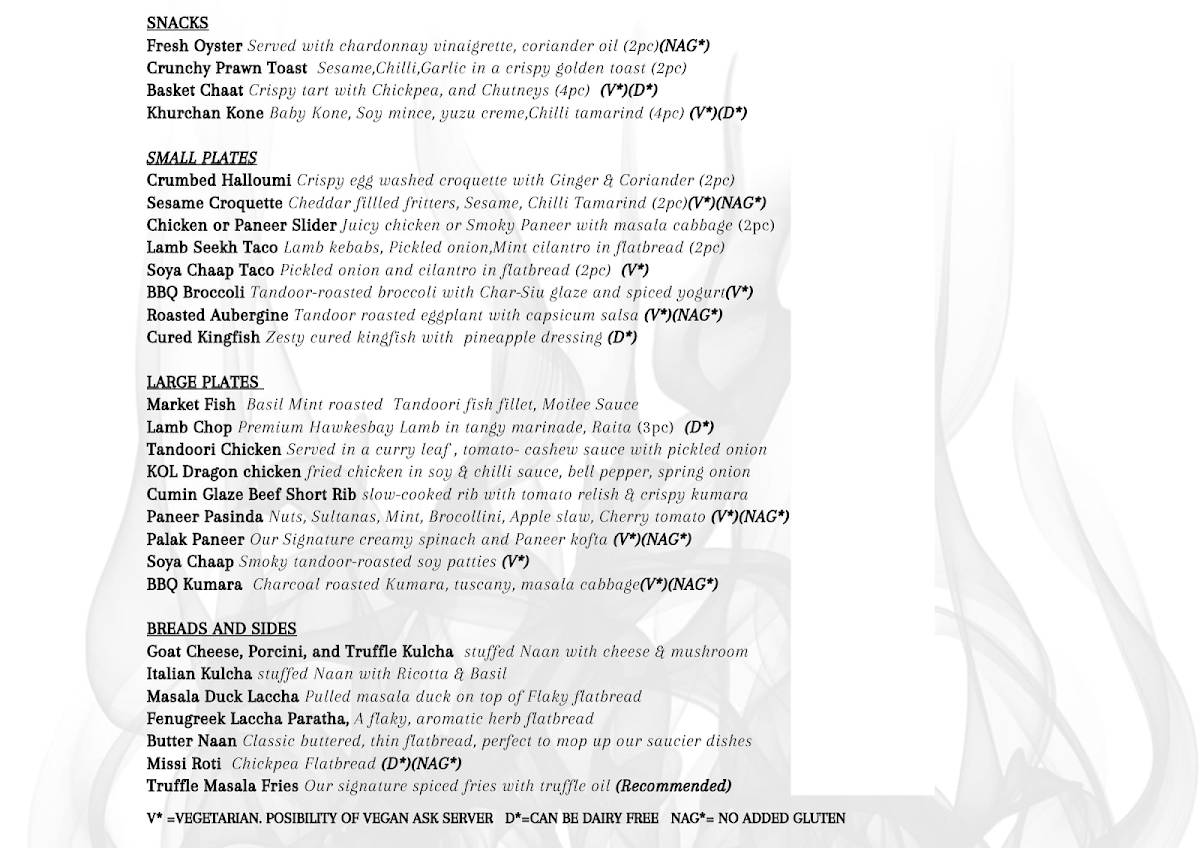 KOL Restaurant Ponsonby Auckland меню