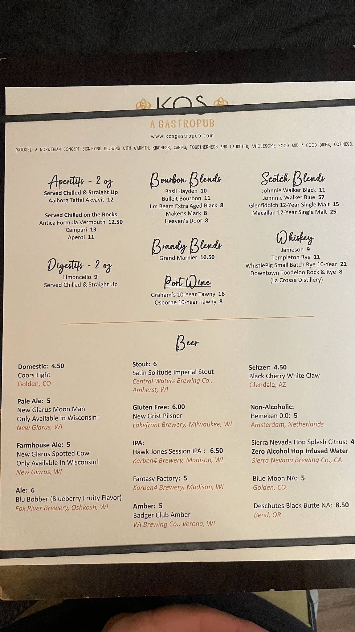 KOS - A Gastropub меню