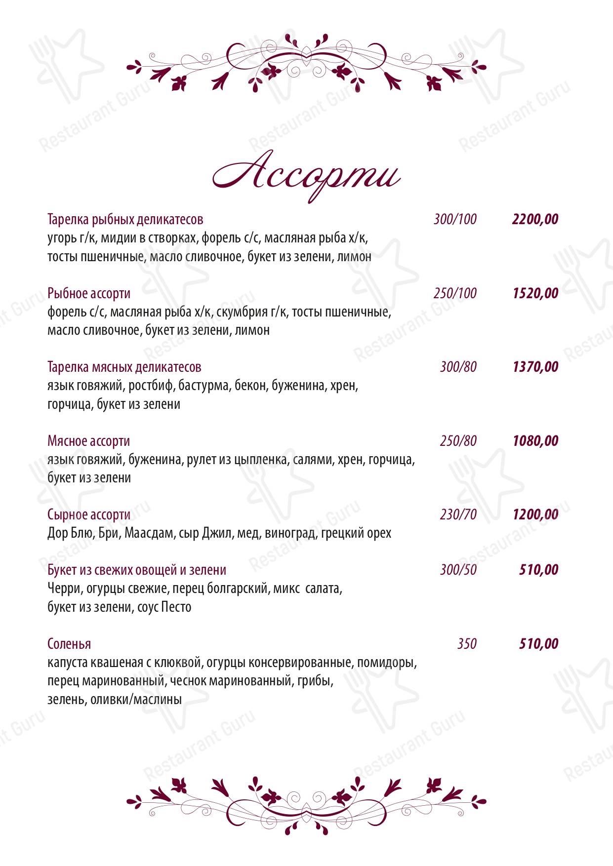 Турист меню
