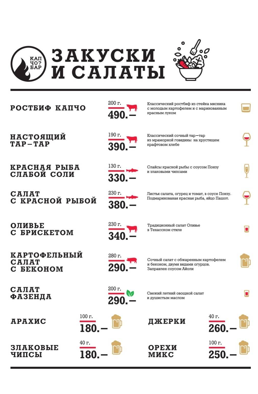 Капчо меню