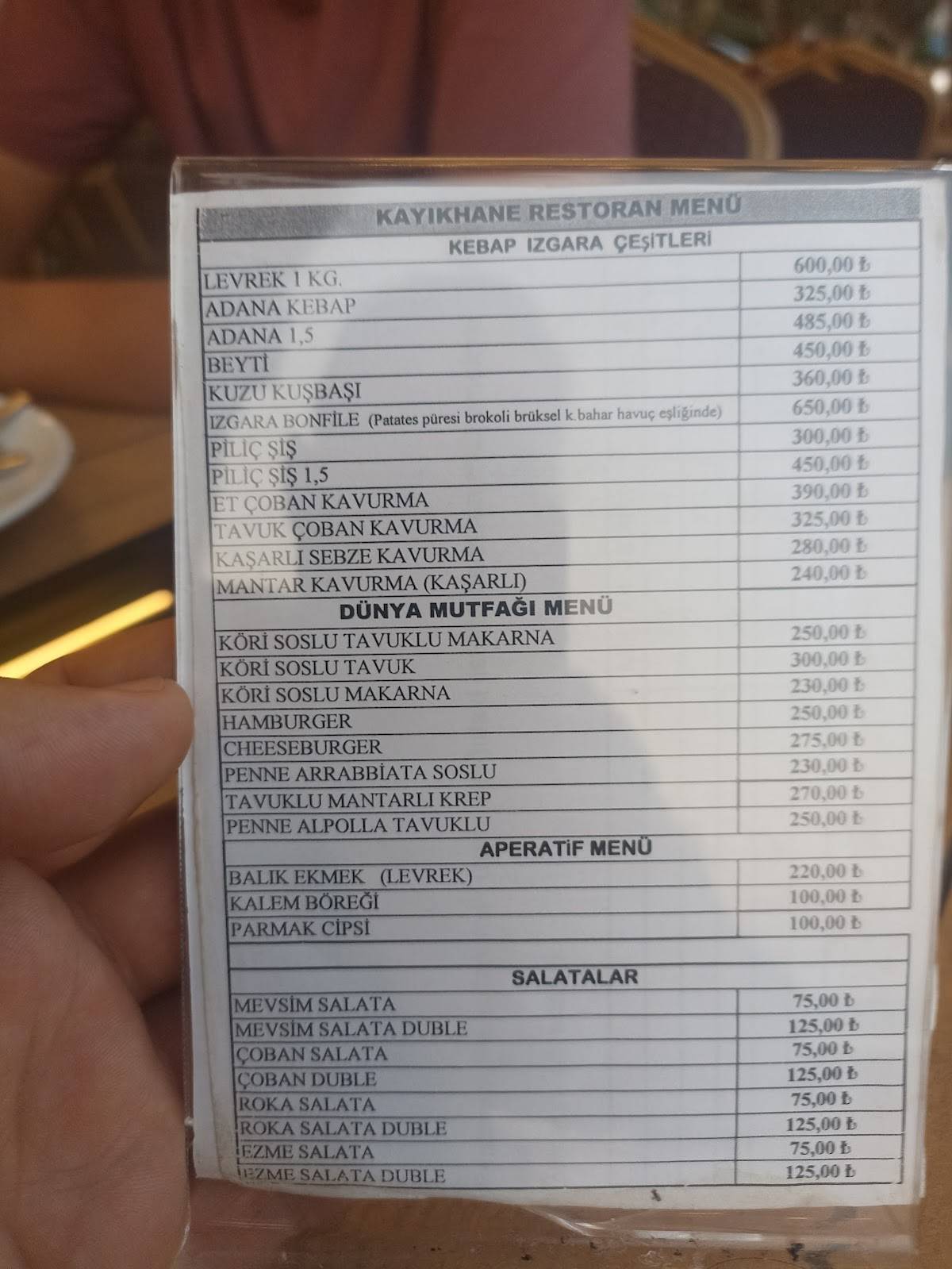 Kayıkhane меню