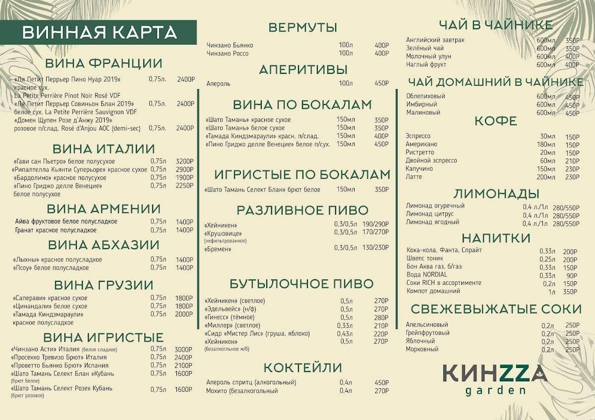 КинZZa меню