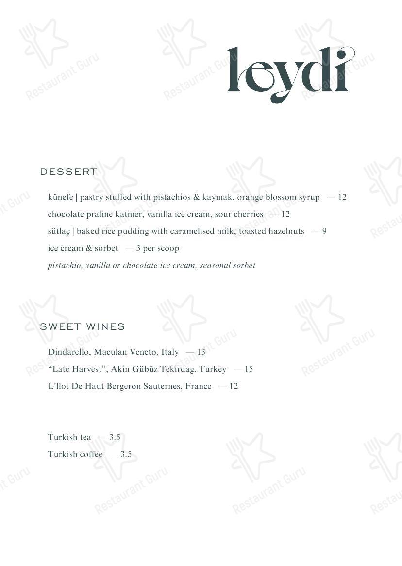 Меню ресторана LEYDI - Group Booking Menu