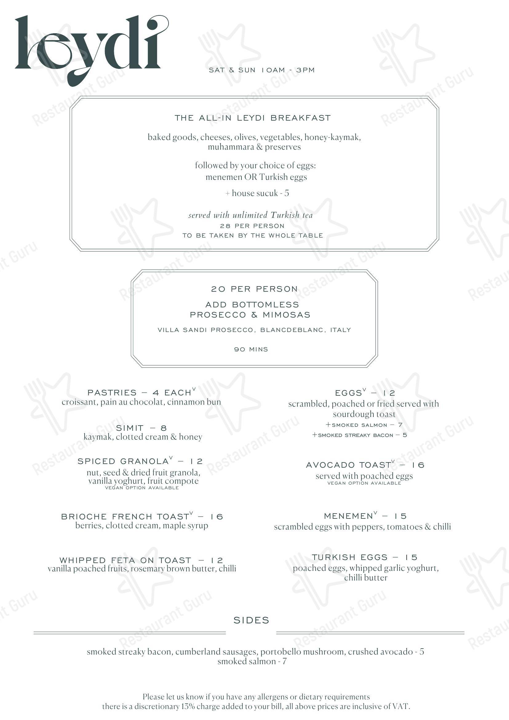 Меню ресторана LEYDI - Lunch Menu