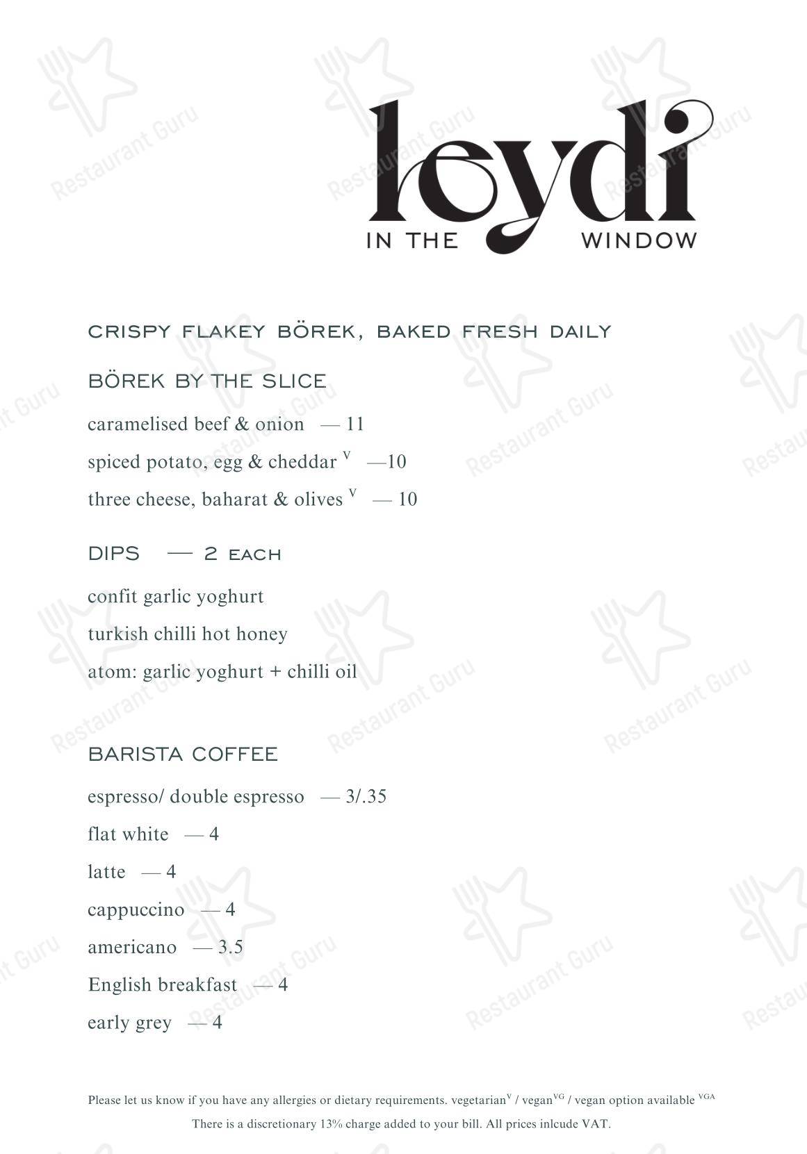 LEYDI в Лондоне - Table Menu